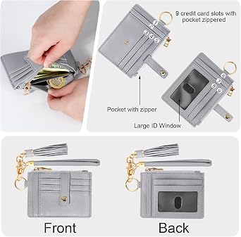 Hicdaw Wristlet Bracelet Keychain Wallet for Women 9 Slots Credit Card Holder Tassel Purse Silicone Key Ring with Gift Box