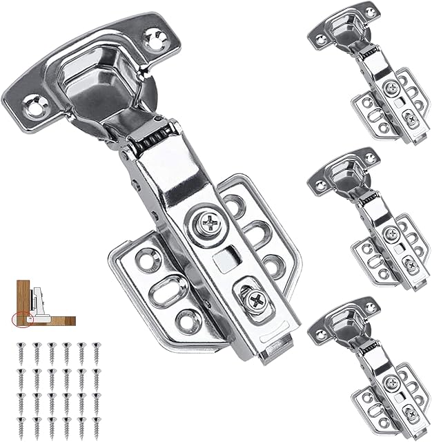 MOUTAS 4 Pcs Soft Close Hinges,Kitchen Cupboard Hinges,110 Degree Full Overlay Hinges for Kitchen Doors,Recessed Furniture Cabinet Door with Dampers,Removable,Concealed Hinge 24 Screws
