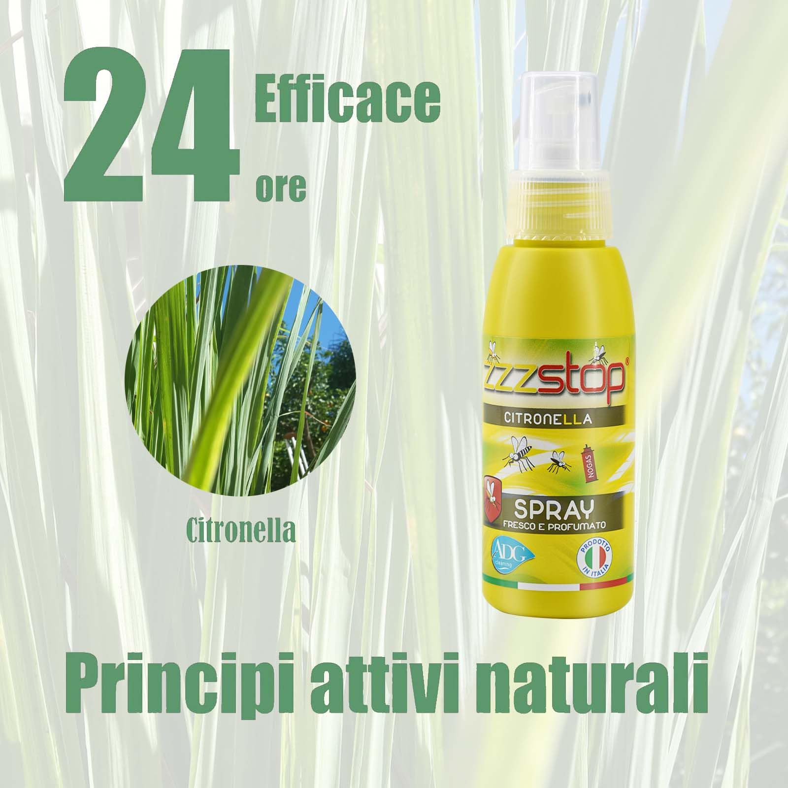 24 Bottiglie Spray antizanzare alla citronella Protezione 100ml MADE IN ITALY - Formulazione protettiva naturale per bambini e adulti
