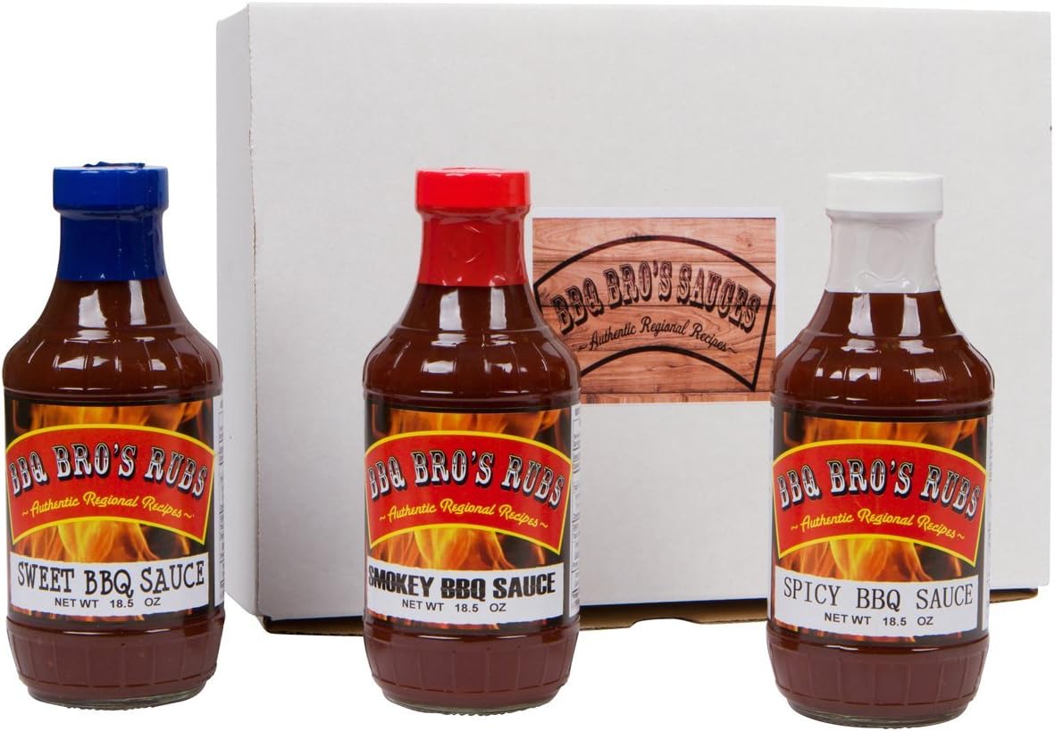 BBQ BROS SAUCES (Sweet, Smokey & Spicy Style) - Ultimate Barbecue Sauce Set - Use for Grilling, Cooking, Smoking - Marinade, Wing Sauce, BBQ Sauce, Glaze, & Baste Sauce