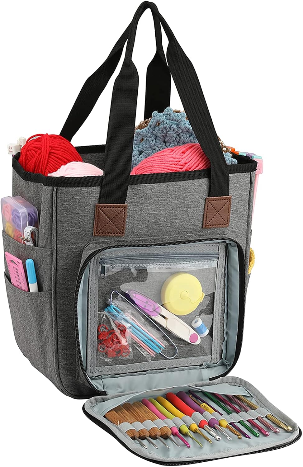 QZLKNIT Knitting Tote Organizer Bag, Durable Yarn Storage Bags for