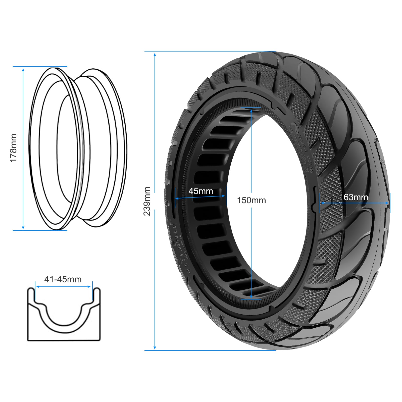 10x2,5-6,5 60/70-6,5 Pneumatico Pieno per Ninebot Max G30/G30 D2,Odys Neo e100/Alpha X3 Pro,Ducati Pro 2,Xiaomi 5/5 Pro/5 Max Monopattino Elettrico, Pneumatico di Ricambio ad Alta Elasticità