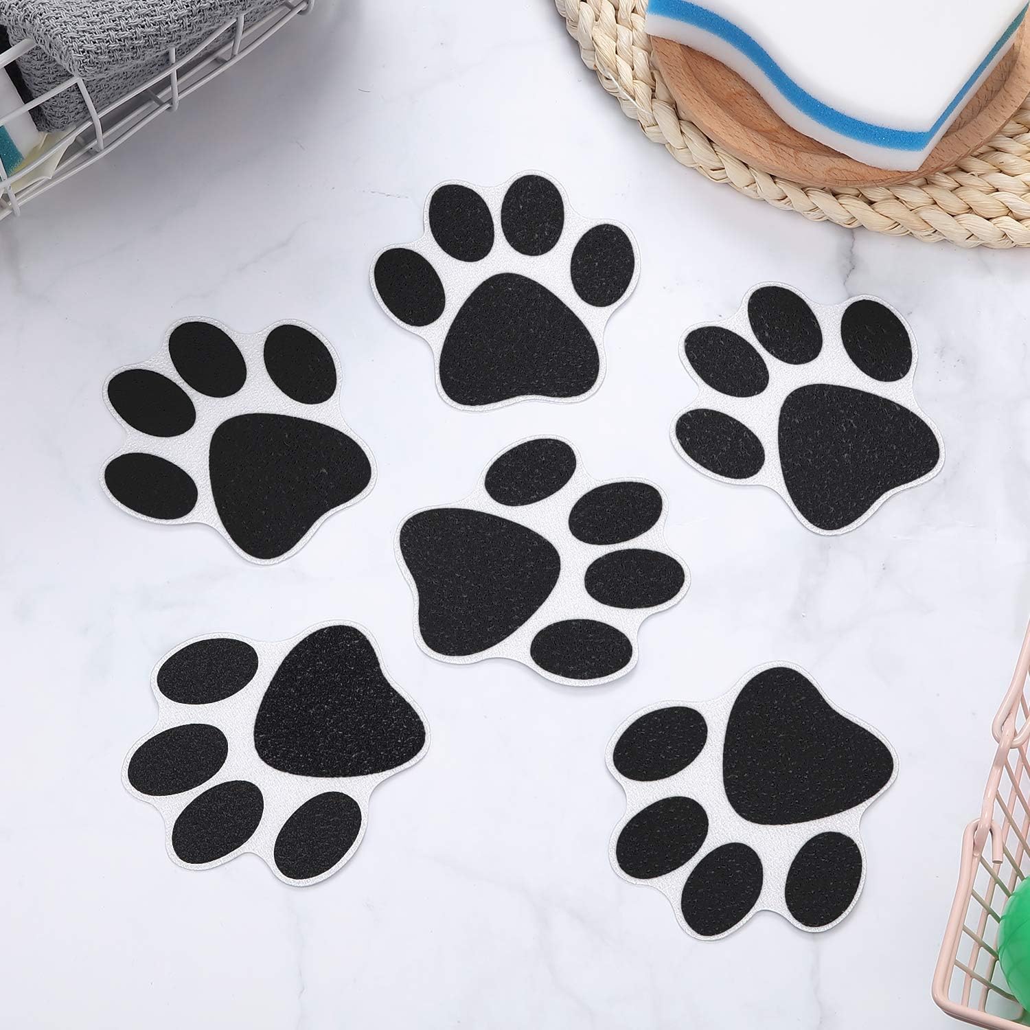 Non-slip Bathtub Stickers Adhesive Paw Print Bath Treads Non Slip Traction to Tubs Bathtub Stickers Adhesive Decals Anti-slip Appliques for Bath Tub Showers, Pools, Boats, Stairs (20 Pieces, Black) : Home & Kitchen