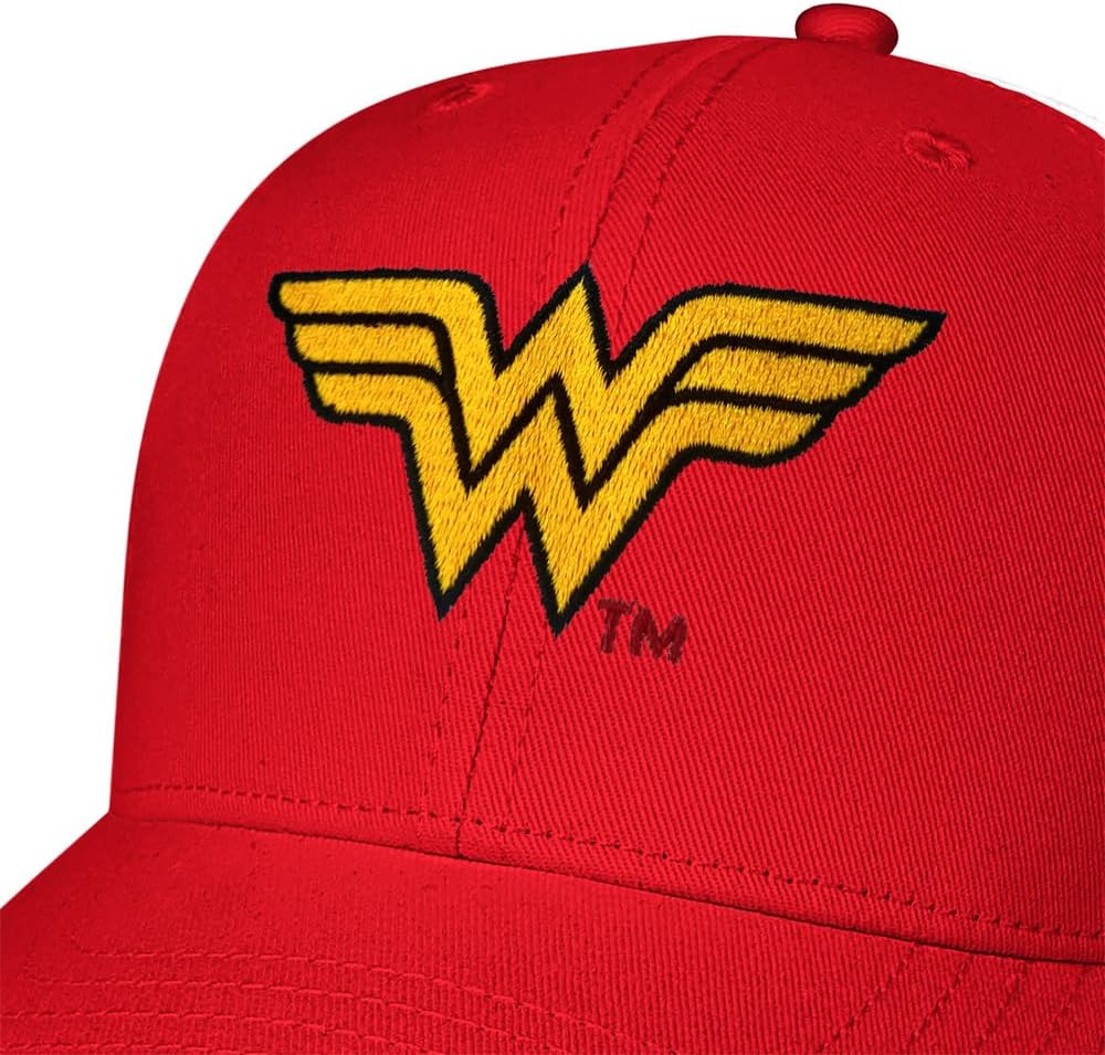 Popfunk Wonder Woman Logo Official Pop Culture Adjustable Snapback Cotton Twill Trucker Hat - Unisex for Men and Women, Red