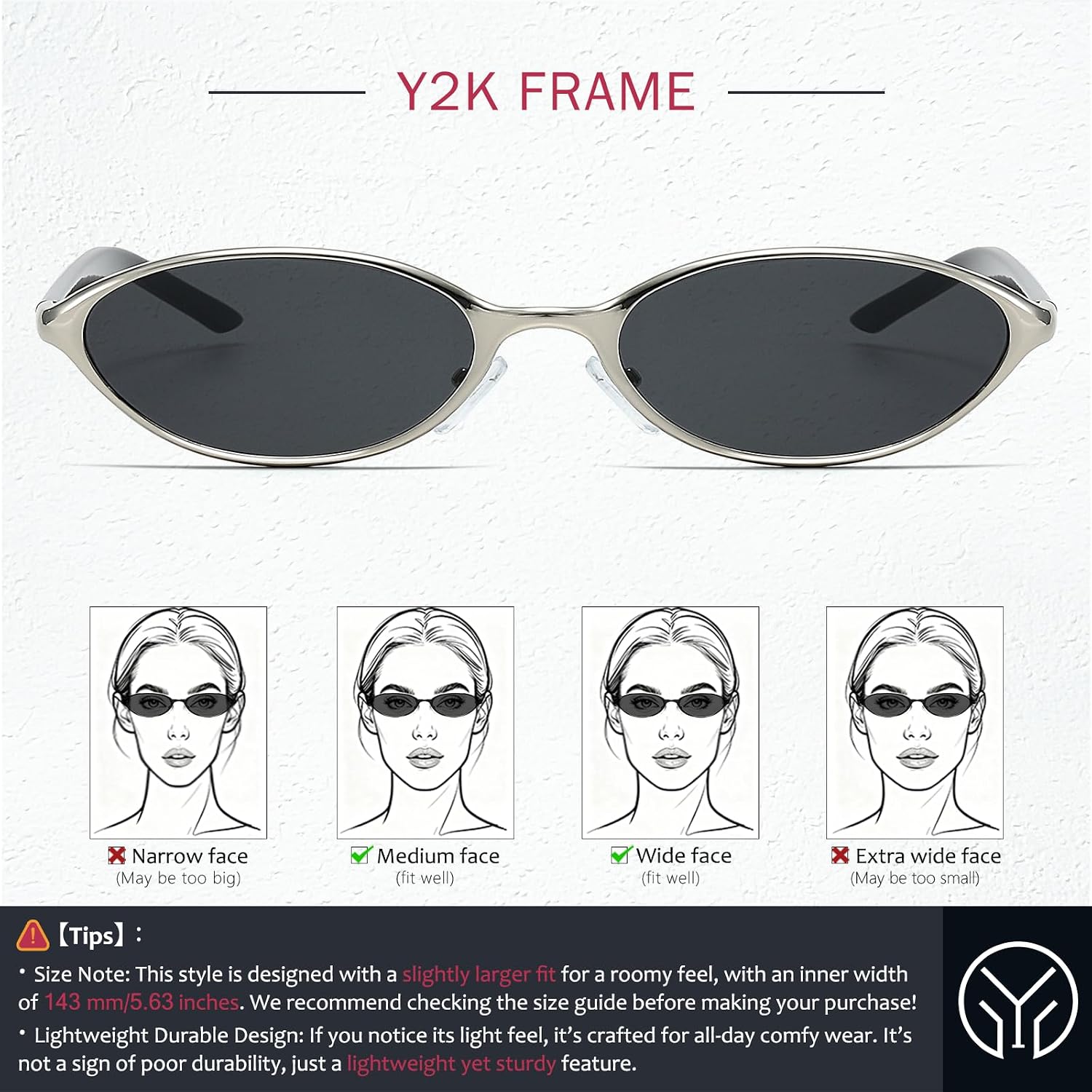 Y2K Trendy Oval Sunglasses for Womens 90s Cat Eye Narrow Sunnies image 3
