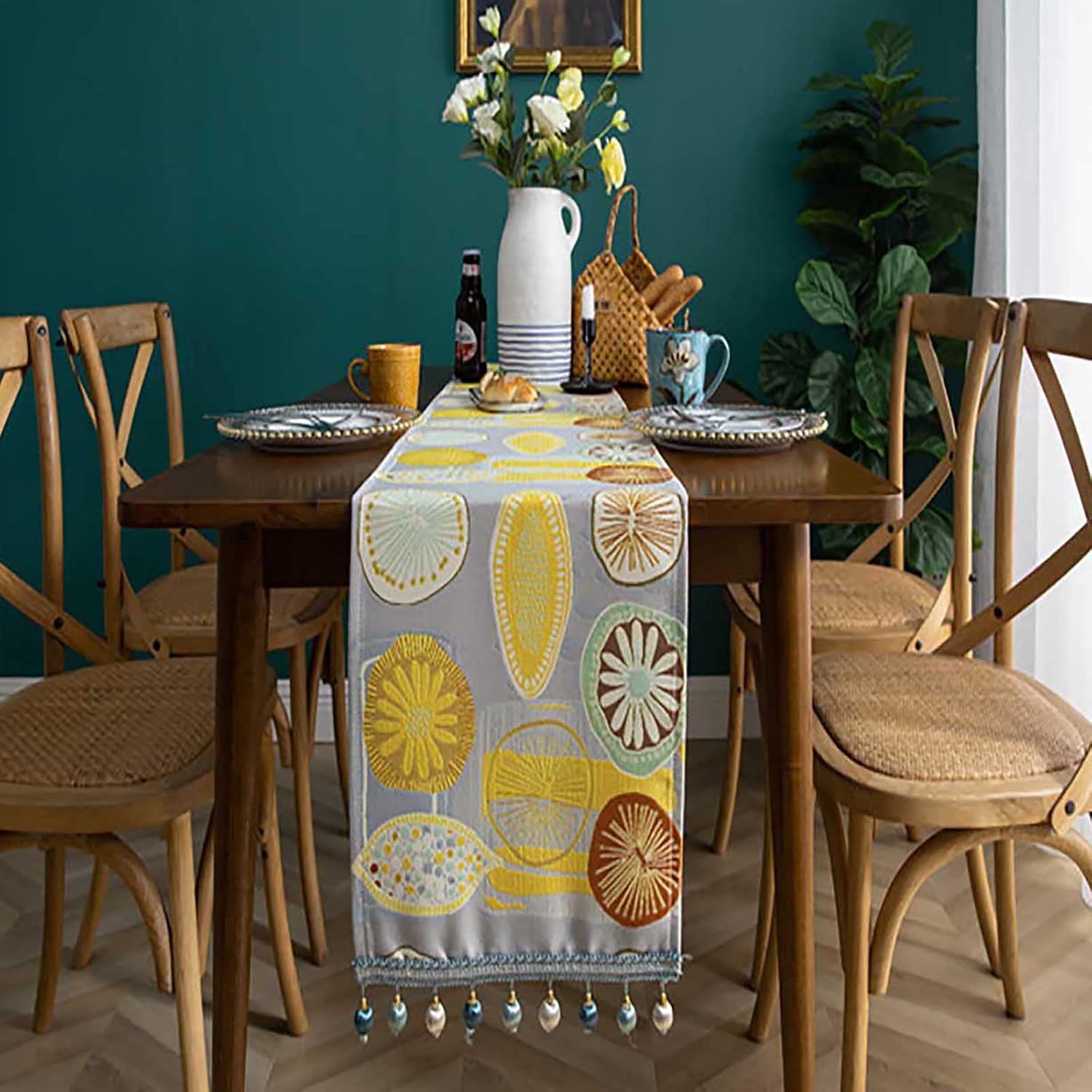 VermiS Dining Table Runners Table Runner with Tassel Modern Minimalist Print Polyester Table Runner, Polyester Tassel Tablecloth for Home, Table Decoration,B,33X200cm (Color : A, Size : 33X160cm)