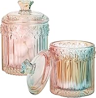 Vista 10 de rejomiik Paquete de 2 tarros de vidrio con tapas para boticario, accesorios de baño, organizadores de tocador y contenedor de almacenamiento de Rosa