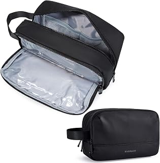 BAGSMART トイレタリーバッグ トラベルポーチ 防水 軽量 自立 小型 バスルームポーチ 携帯 出張，基礎 | 大容量コンパクトメンズ用トイレタリーバッグ 撥水防汚 両開きジッパー 25.9x8.9x16cm ビジネス出張・旅行用