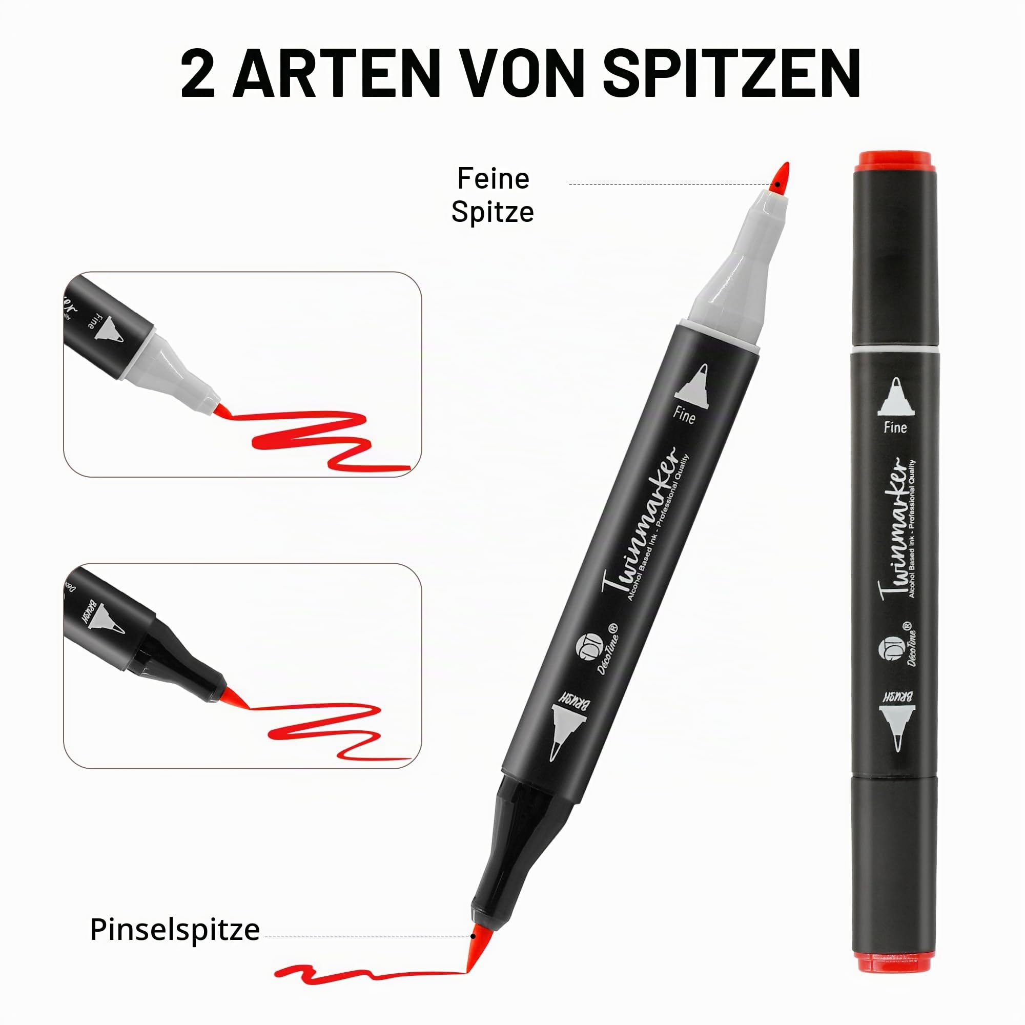 Decotime Twin Alkohol-Marker-Set & stapelbare Ablage & Etui Aufbewahrung – 300 feine und Pinselstifte auf Alkoholbasis – farbige Marker für Erwachsene, Kinder, professionelle Künstler zum Ausmalen und