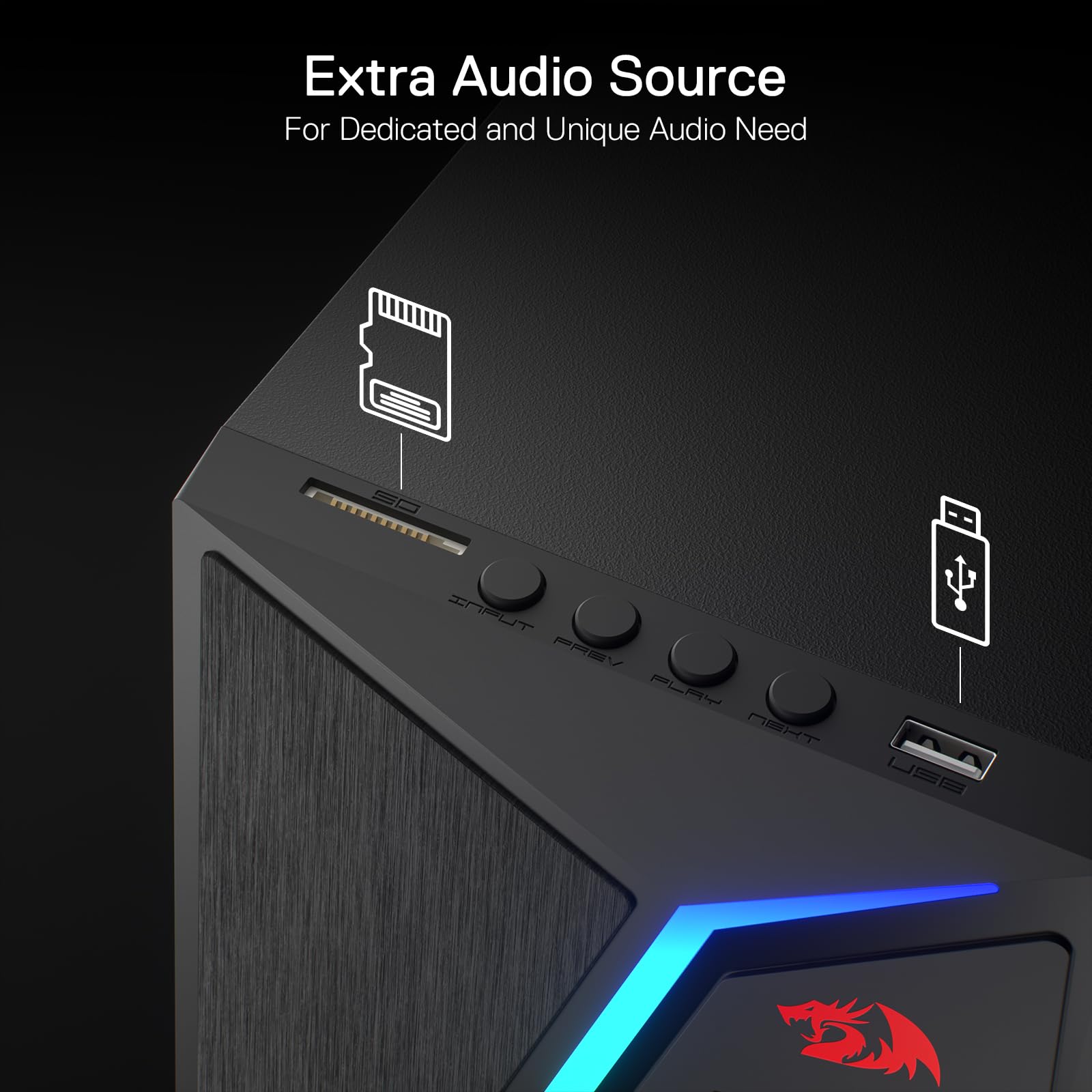 Redragon GS520-PRO Haut-parleur de jeu 2.1 canaux Dynamic RGB w/EQ Mode BT/FM/USB/SD/AUX Noir