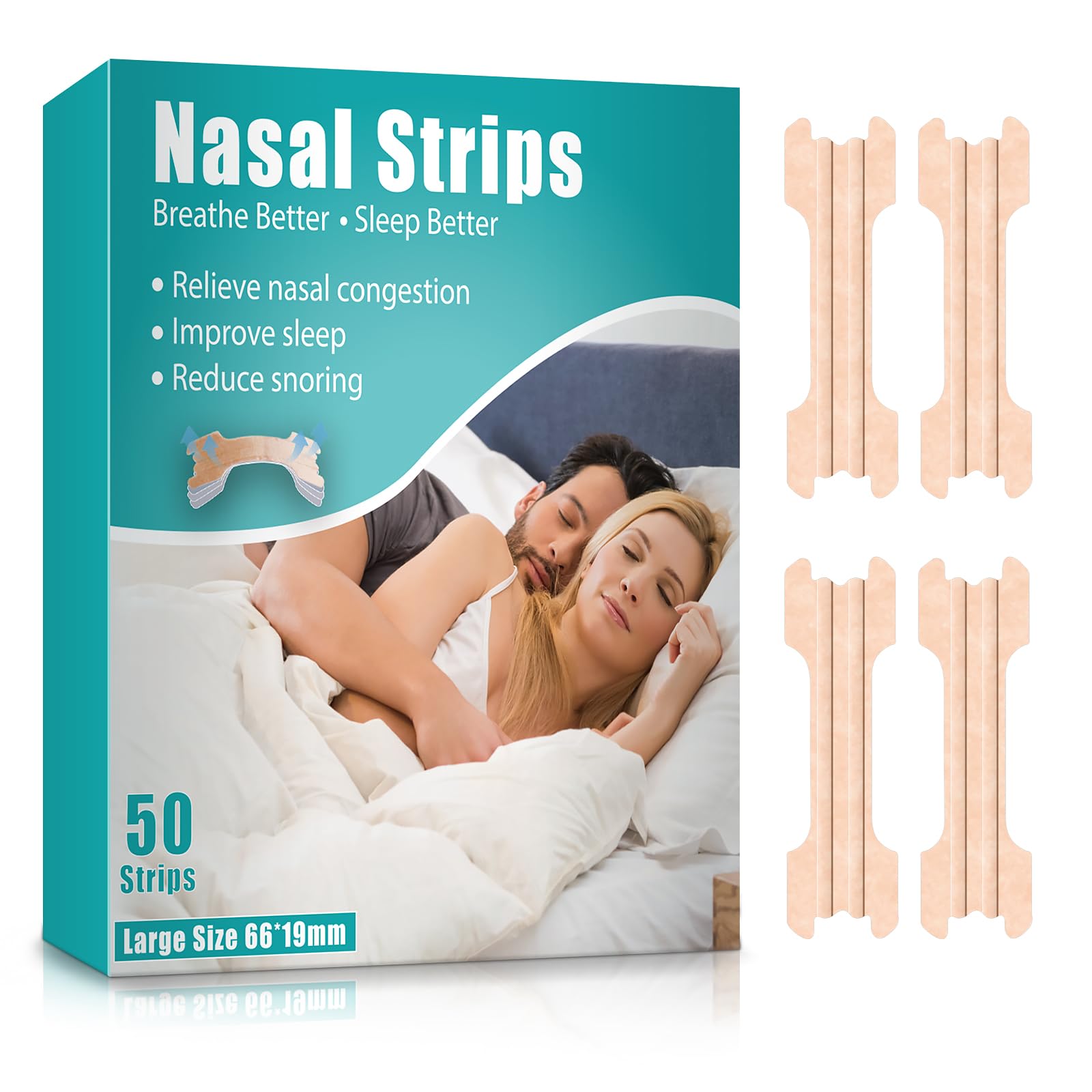 Ballphl Nasal Strips,50 Pieces Large Nose Strips to Instantly Relieves Nasal Congestion,Helps Reduce Snoring& Improves Sleep Drug-Free