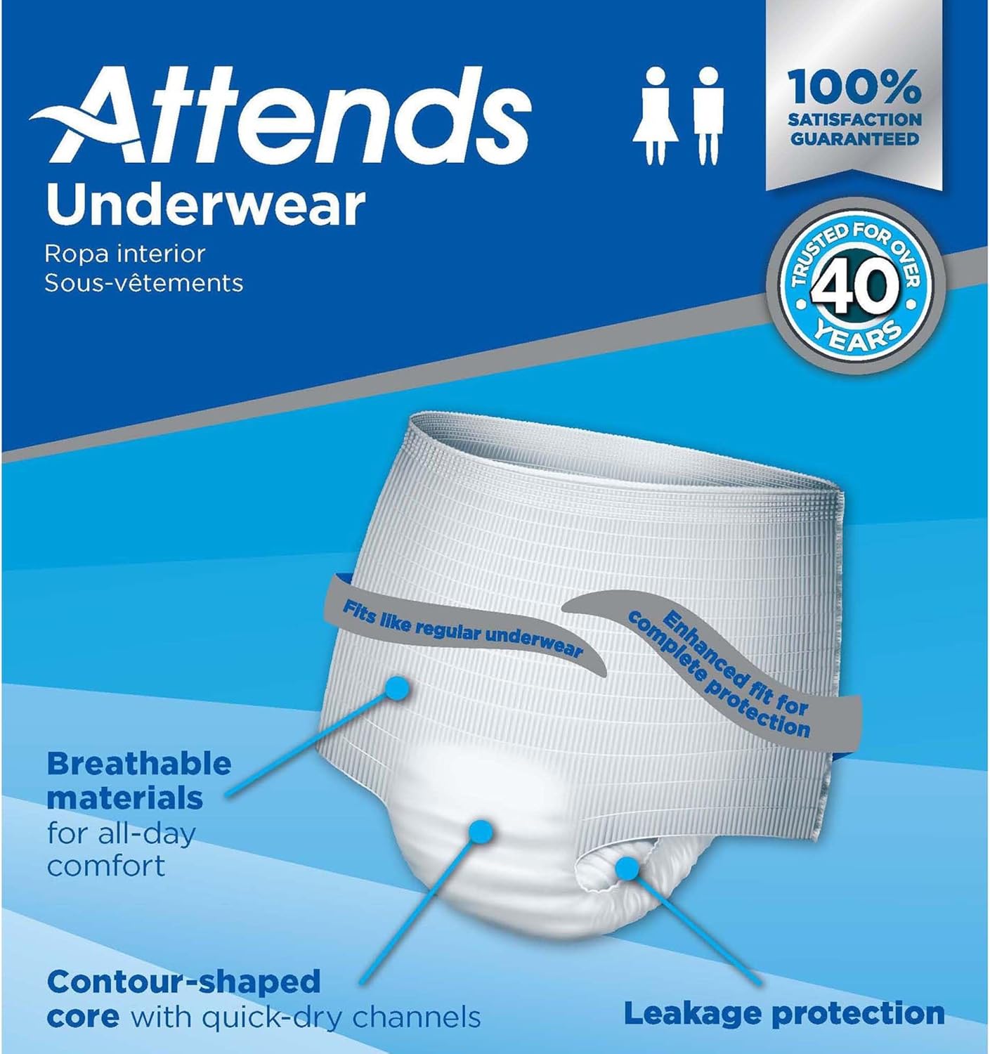Attends Adult Absorbent Underwear, Large [72 Count] - Maximum Absorbency for Men and Women - Disposable Pull-On Diapers with Tear-Away Sides and Breathable Waistband - AP0730