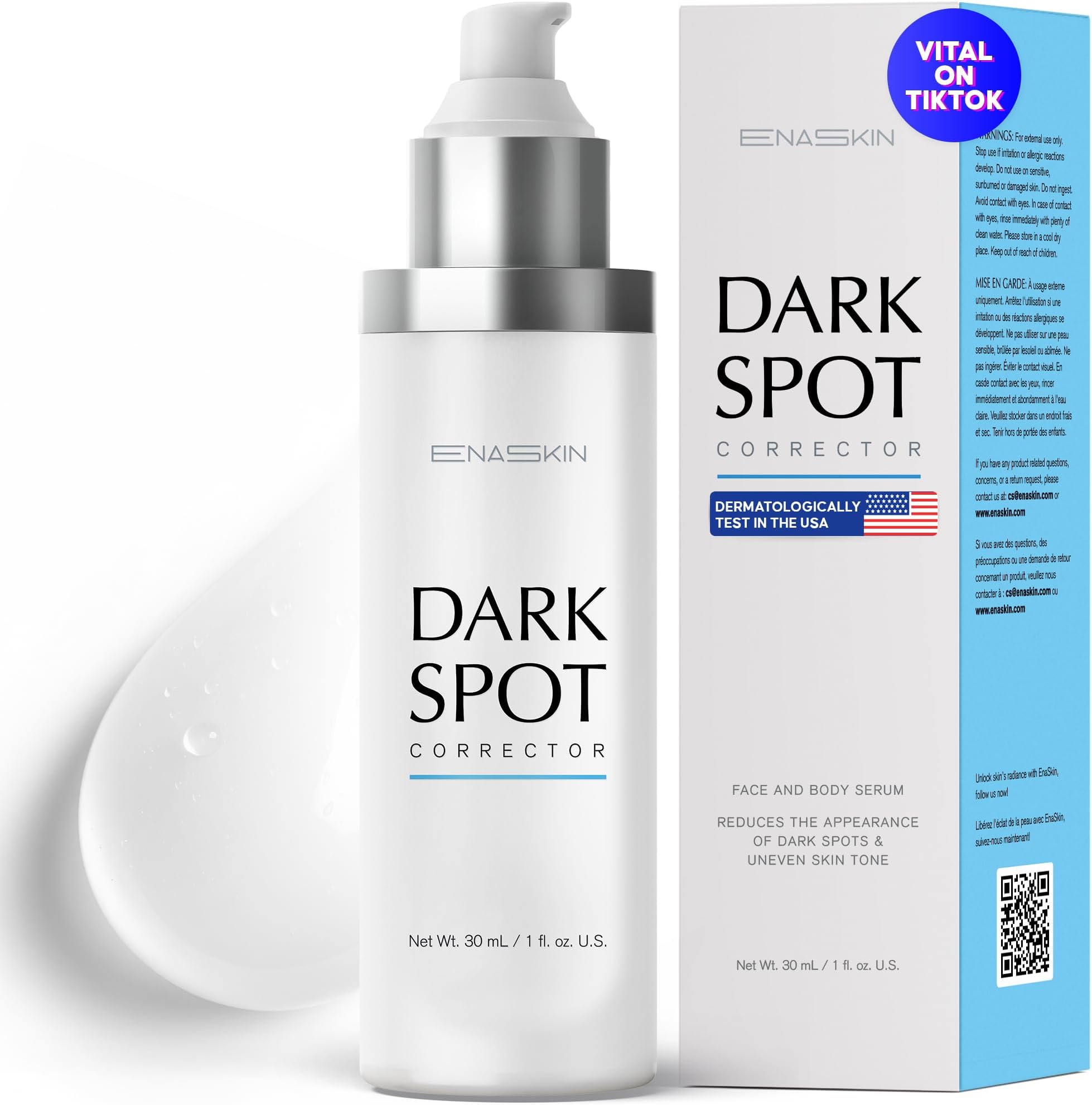 EnaSkinRadiance Renewal Serum – Potent Niacinamide Formula for Face & Body to Minimize Dark, Age, and Sun Spots, Freckles, and Melasma (1.0 Fl Oz)