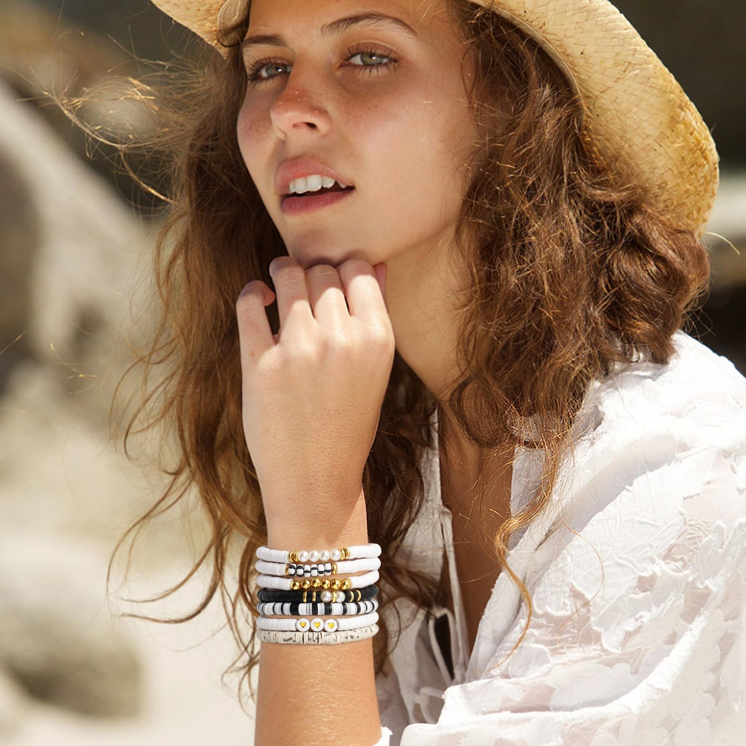 Friendship Bracelets Beaded Stretch Bracelets for Women Stackable Clay Bead Boho Bracelet Bulk Beach Summer Cute Jewelry Set