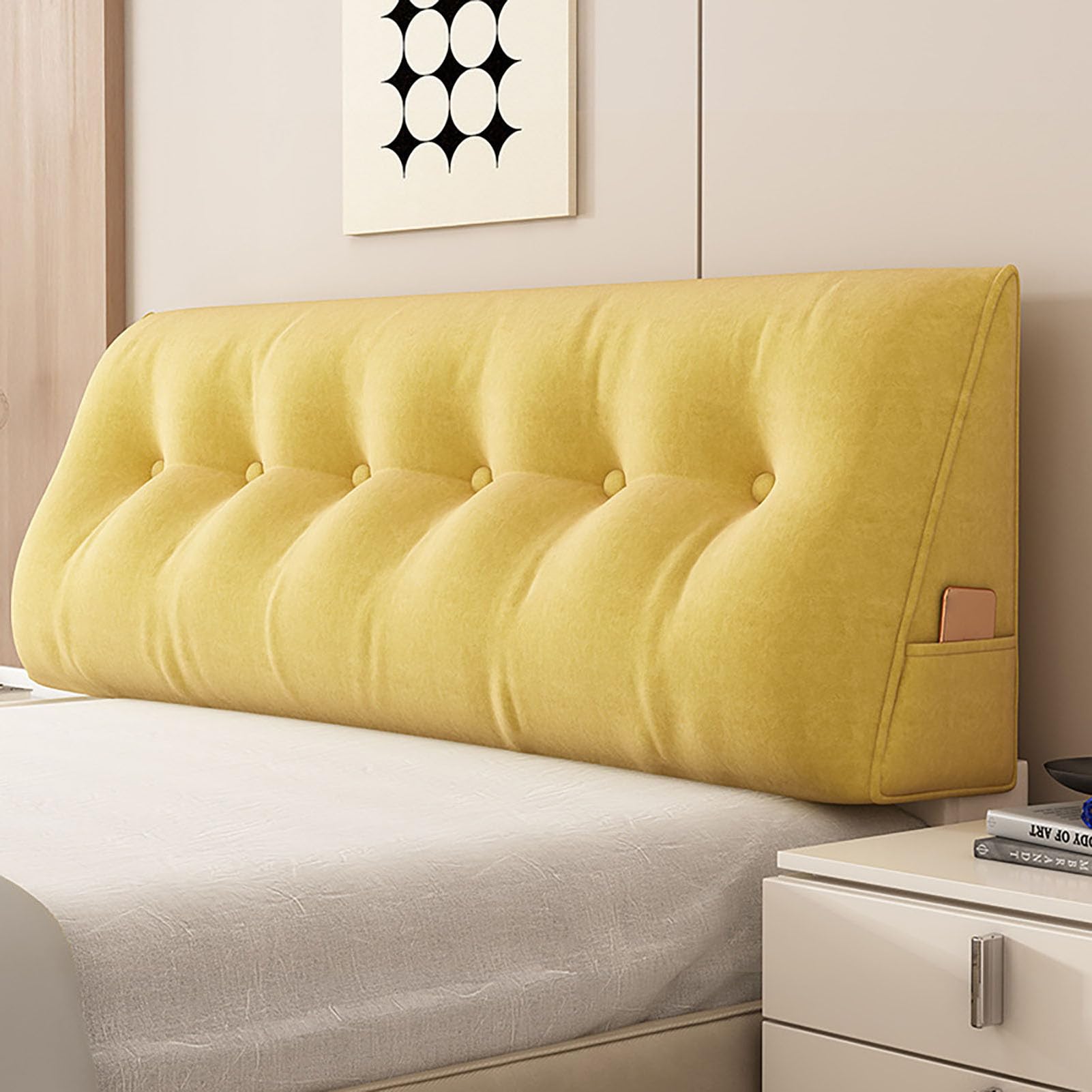 GYCF headboard pillow reading cushion pillow triangular wedge pillow positioning support backrest bed sofa day couch large cushion upholstered,Yellow,150 * 50 * 20CM