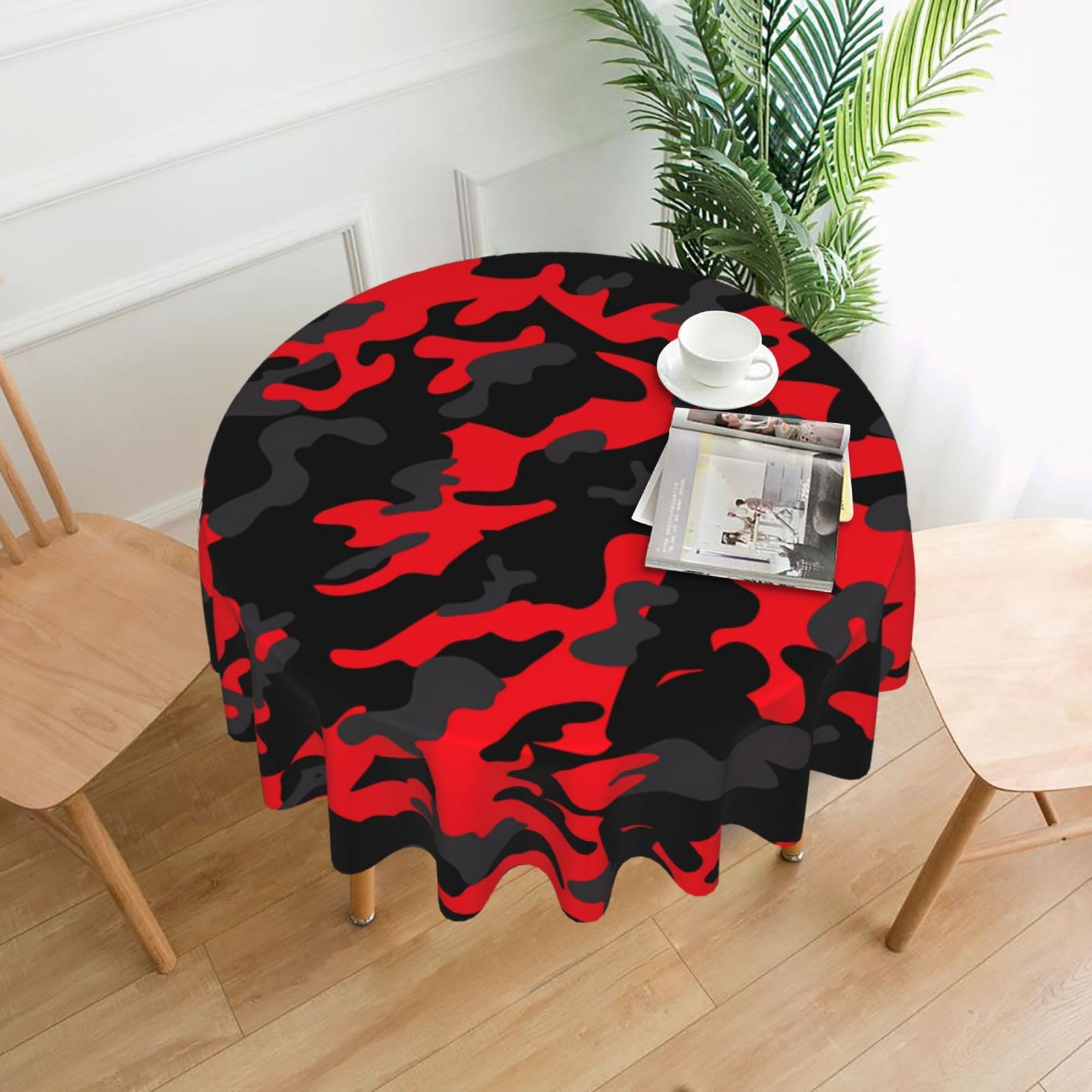 ZHAOUR Red Camo Print Round Washable Tablecloth – Table Cover