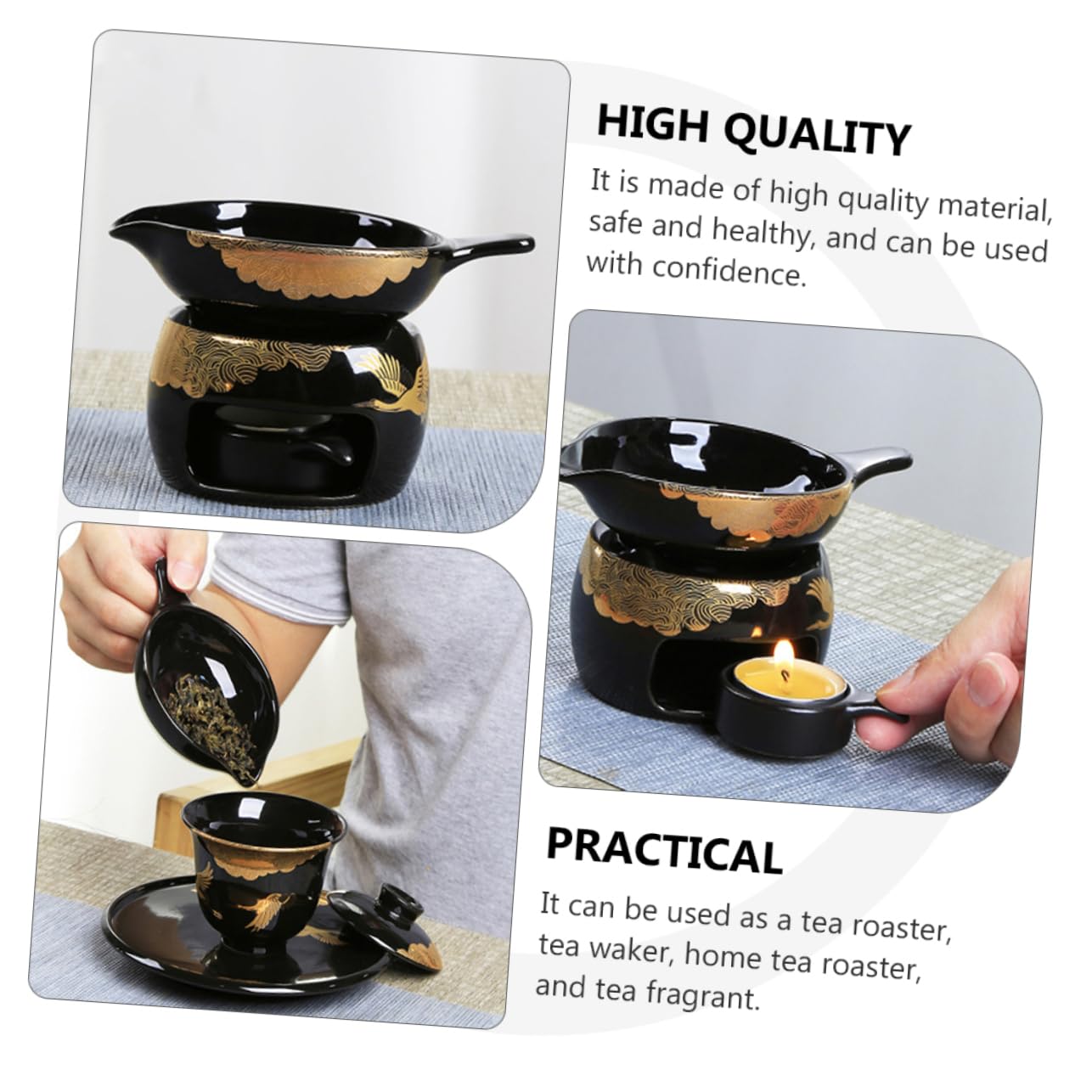 Tostador de Té Mini de Cerámica Negro, 1 Juego para Hogar | Despertador Único, Pieza Decorativa de Sobremesa, Horno de Té para Infusión