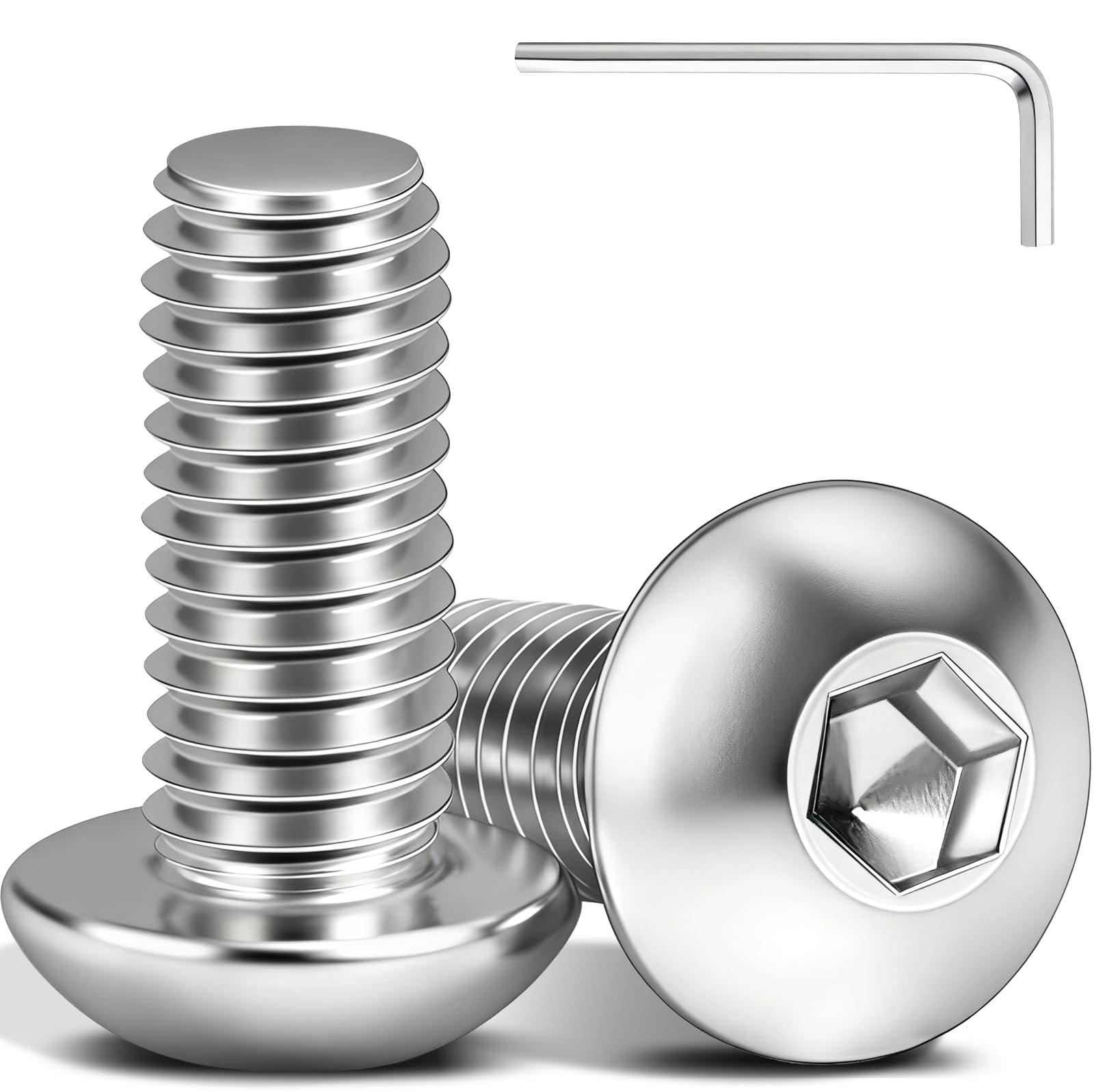 50Pcs 304 Stainless Steel Bolts, M5 x 12mm Silver Hex Socket Button Head Bolts Furniture Fasteners with Wrench for Cabinet Doors