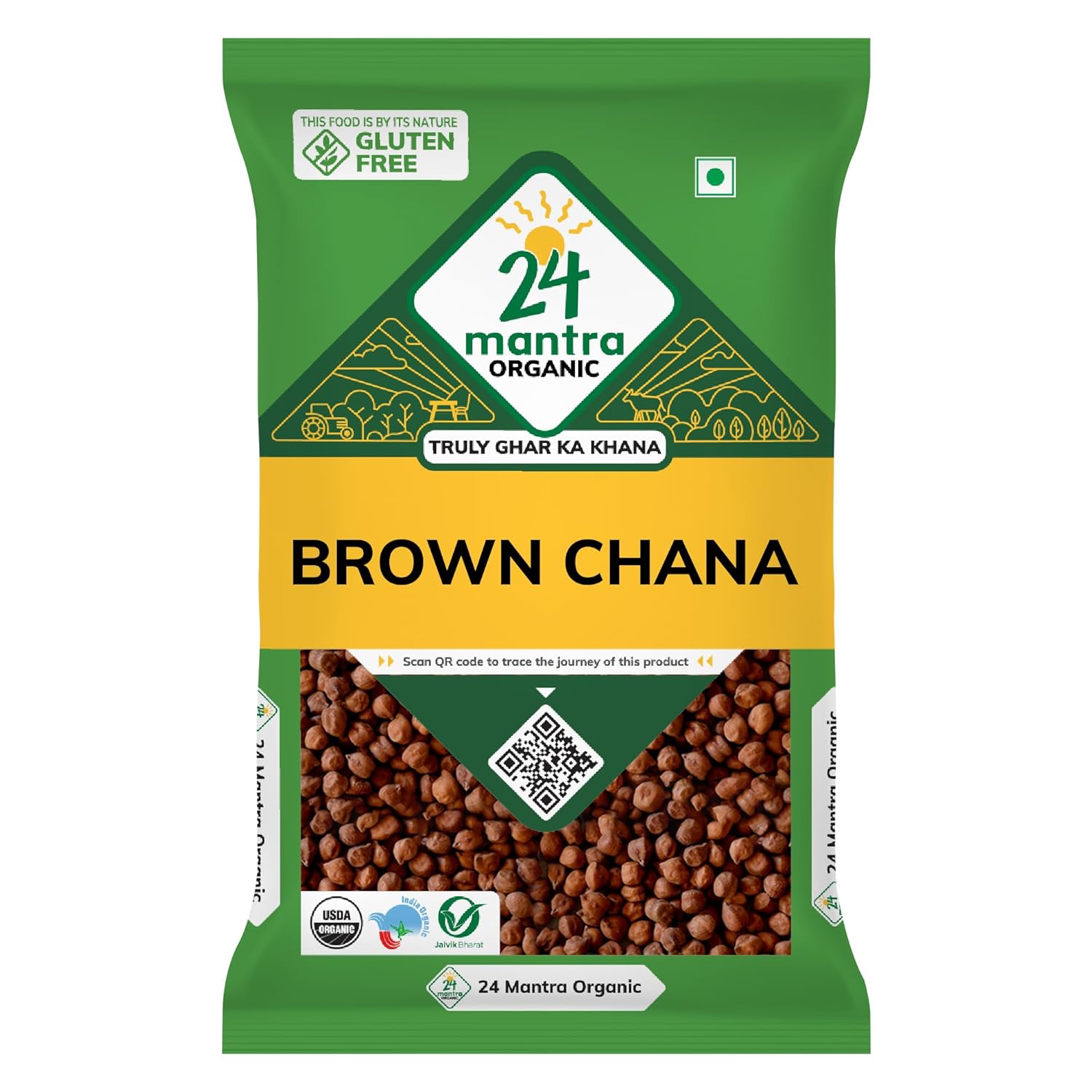 24 Mantra Organic Unpolished Brown Chana/Kala Chana/Godhuma Chana - 100% Organic | Chemical Free & Pesticides Free | Wholesome | Ideal For Sprouting | (500 G (Pack Of 1))