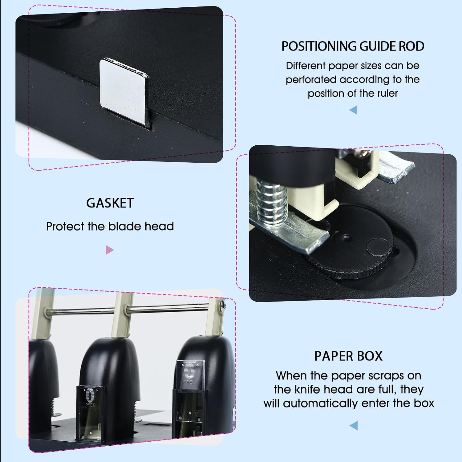 3 Hole Paper Punch, 150 Sheet Capacity Heavy Duty Metal, Ergonomic Lever Handle, Large Tray, Replaceable Cutter Head, 3 Hole Puncher for Binder, for Office, Home, Print Shop & Church​