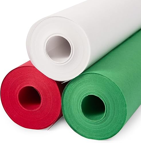 Paclord Rollos de papel kraft rojo verde y blanco de 18 pulgadas x 100 pies, 3 rollos de papel de embalaje de Navidad, papel de arte, rollos de