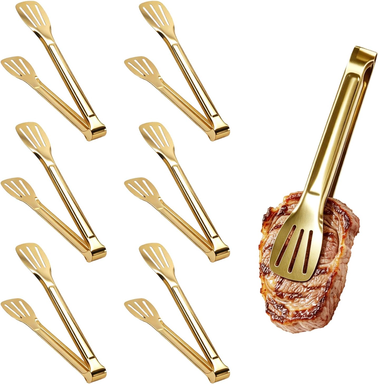 6 Pcs Kitchen Cooking Tongs, Stainless Steel Food Serving Tongs