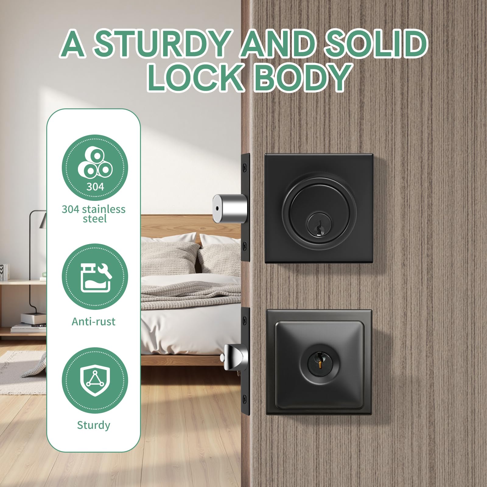 Matte Black Door Knob with Deadbolt Set - Secure Your Entry -2