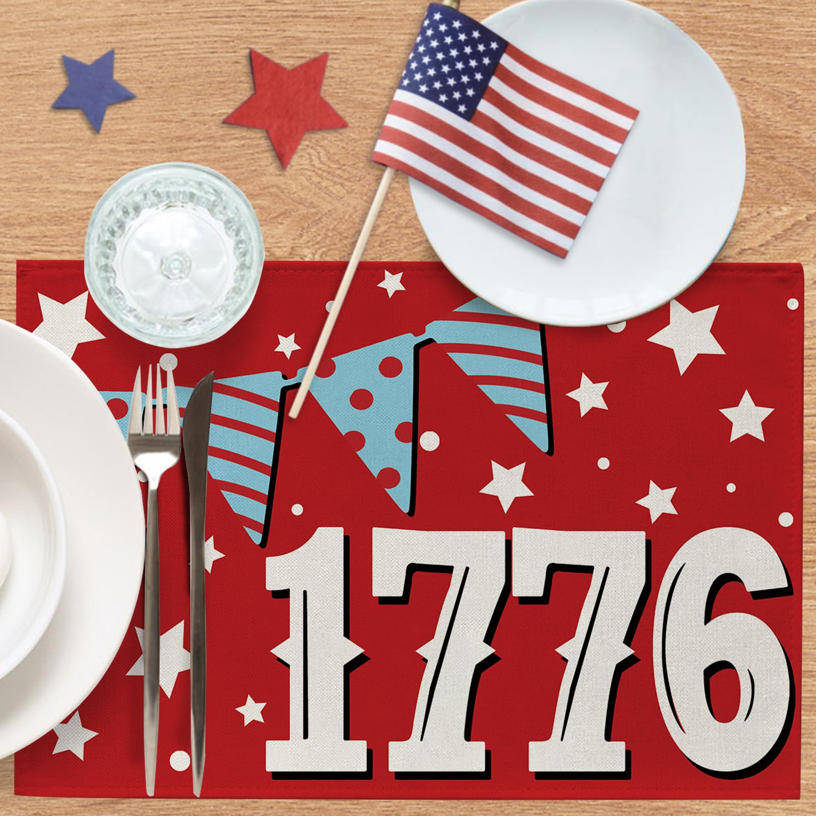 4. Juli Tischsets – 6-teiliges Set Mit Patriotischen Sternen & Flaggen-Design, 33 X 48 Cm, Hitzebeständig & Rutschfest