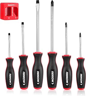 ARROW 7-Piece Magnetic Screwdriver and Magnetizer/Demagnetizer Set, Premium Cr-V Steel Screwdriver Set with Non-Slip Grip, Magnetic Phillips and Flathead Tips, for Home Improvement