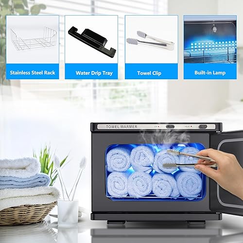 Miniatura 2 de Calentador de toallas calientes pequeñas personal de 8 litros para salón de belleza, baño, toalla caliente 2 en 1, calentador de toallas de spa en