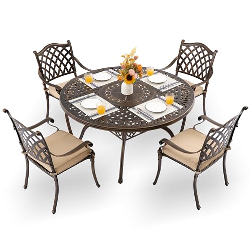 5-Pcs Cast Aluminum Patio Dining Set for 4, 54" Round