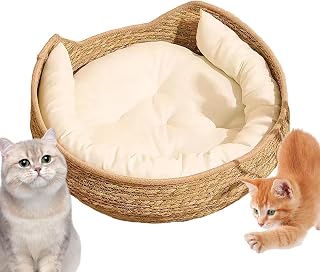 Kattbädd Korg Mjuk Vävd Husdjursgrotta Passande Alla Säsonger | Söt Kattsäng och Rede med Mjuk För Din Inomhuskattunge - Sovplats, Viloplats Och Klösplats I Vid Burspråk Och Sängbord