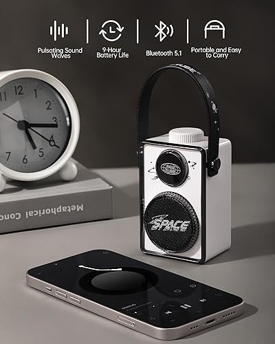 Miniatura 2 de Altavoz Bluetooth portátil retro  Sonido HD  Tiempo de reproducción de 9 horas  Lindo altavoz para escritorio en casa, dormitorio, oficina, al aire