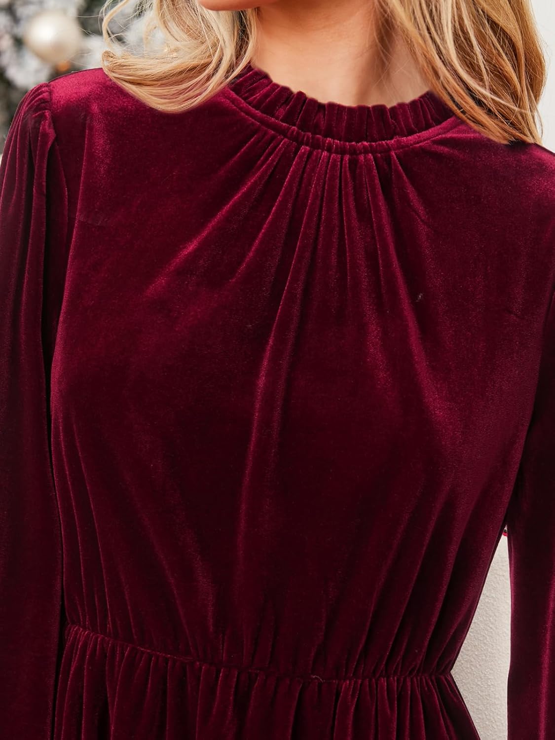 CUPSHE Women's Fall Dresses 2025 High Neck Long Sleeve Mini Party Ruffled Casual Tunic Velvet Wedding Guest Dress - Image 5