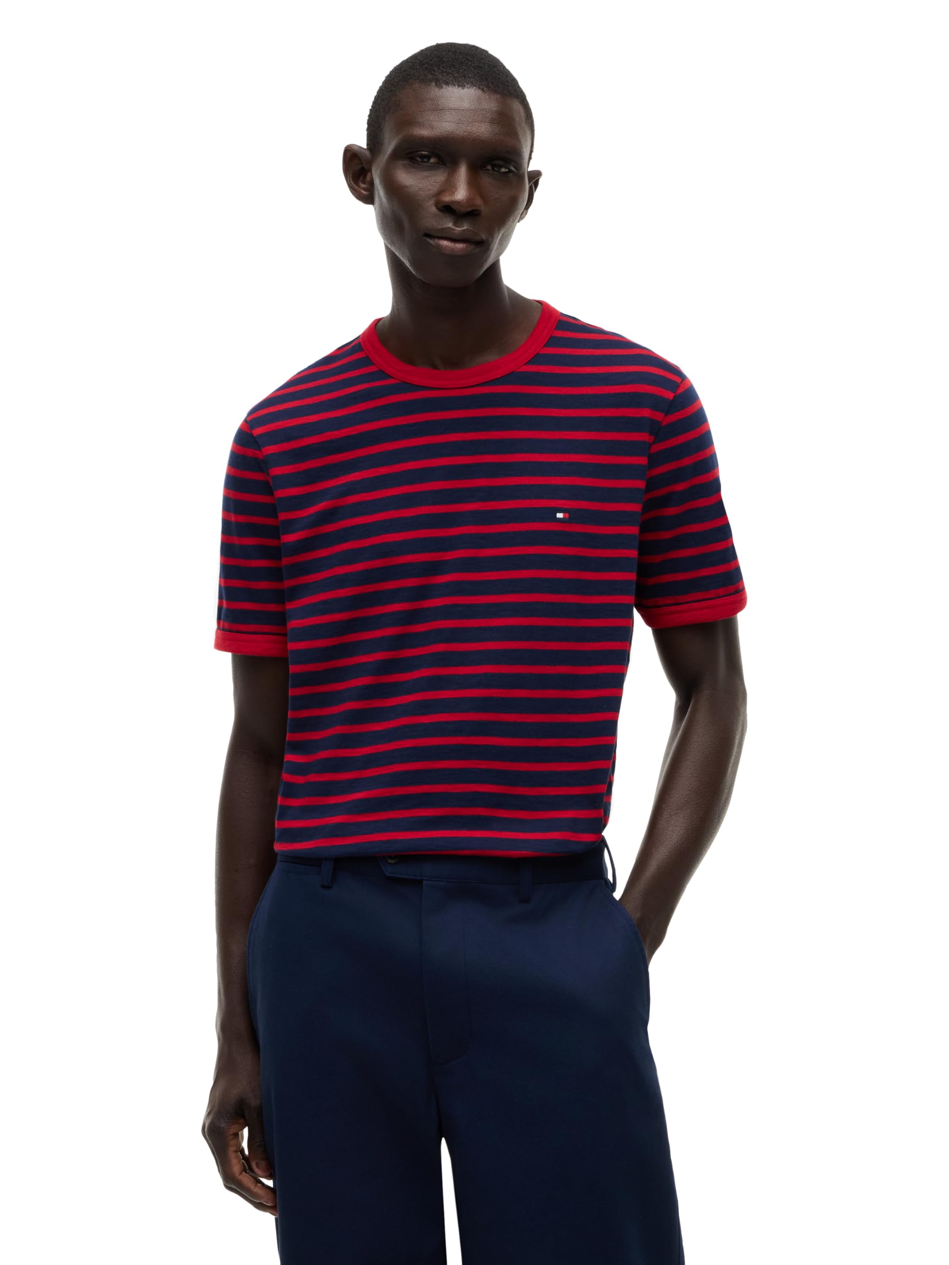 Men's Short Sleeve Striped Cotton Crewneck Graphic T-Shirts