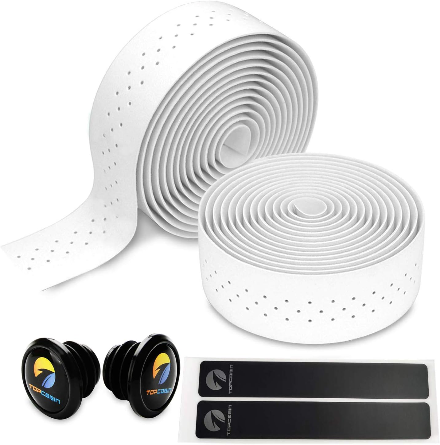 TOPCABIN® Camouflage Series Comfort Gel Road Bike Handlebar Tape Bike Bar Tape with Reflective Bar Plugs (White(PU a Pair))