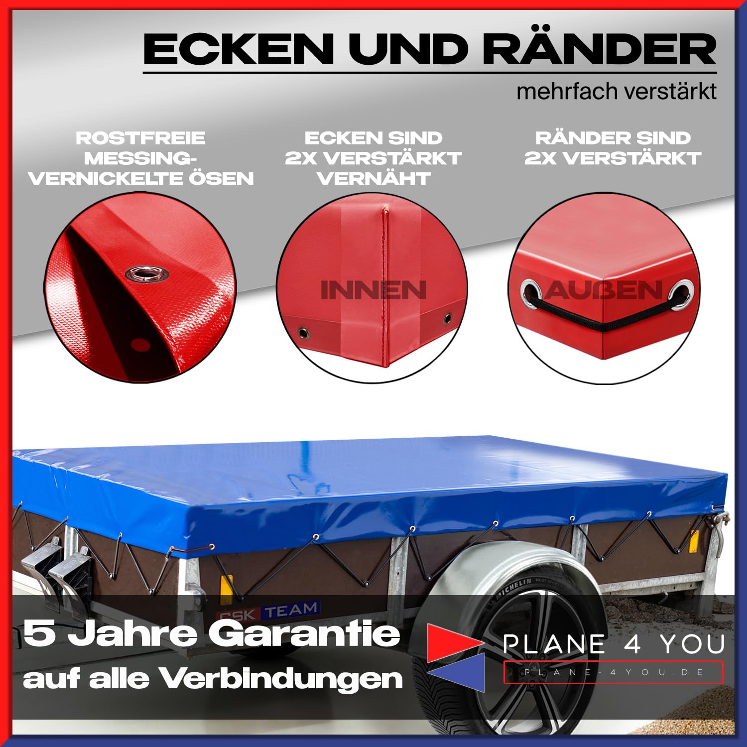 Hochwertige Anhängerplane 282 x 176 x 6 cm - Flachplane für Saris Anhänger - wasserdichte PVC Abdeckplane I Plane nach Maß - Bronzegrün - Matt - Oliv grün - Tarnplane - Bundeswehr
