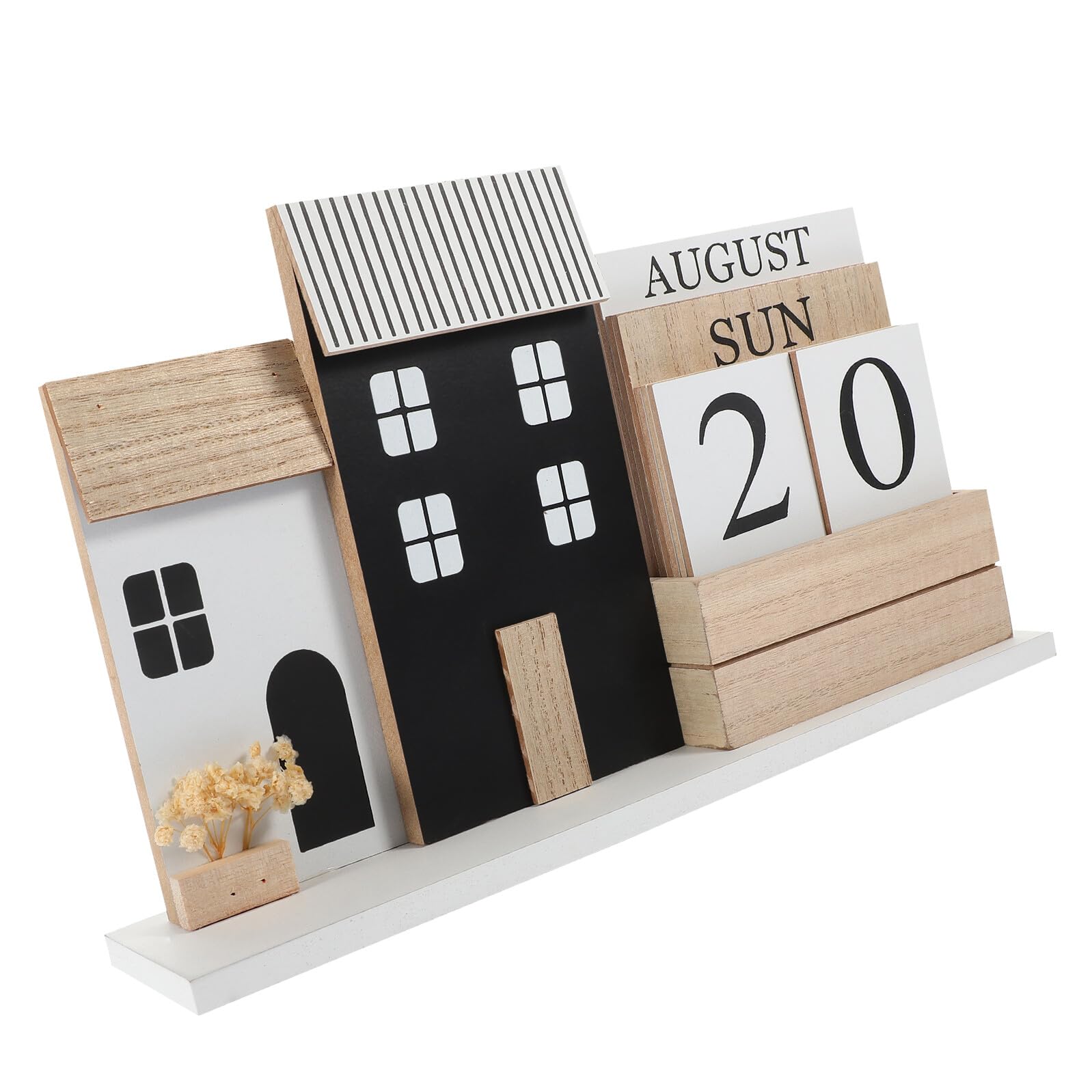 PLAFOPE Calendario da Tavolo in Legno Massiccio Calendario Manuale Multifunzione per Scrivania Casa Ufficio Decorazione Rustica Artistica Dimensioni