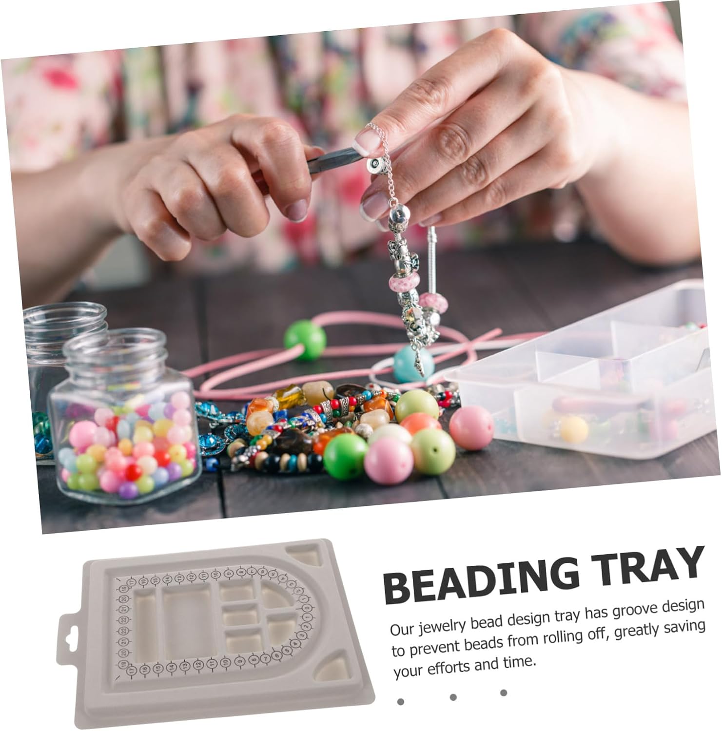 KONTONTY Jewelry Beading Board for Crafting Necklaces and Bracelets Flocked Design Tray Measurement Scale for Easy Bead Arrangement and Organization