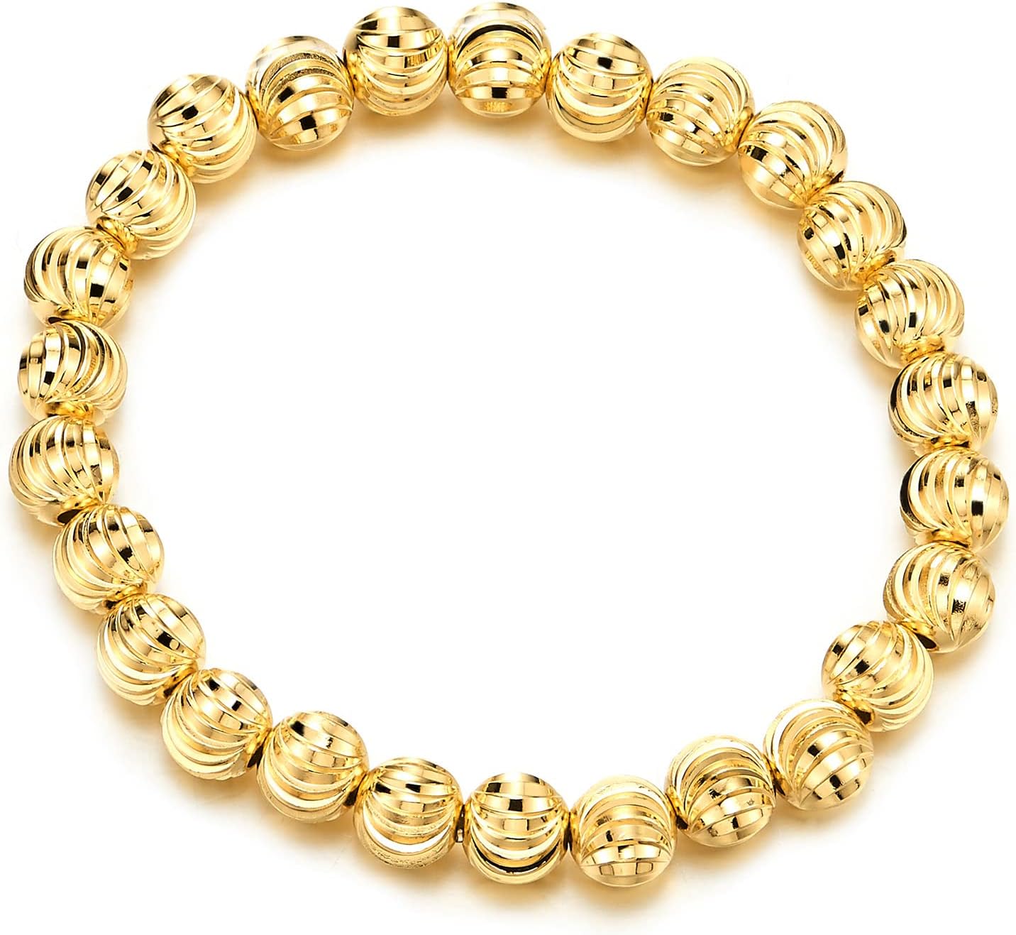 COOLSTEELANDBEYOND Laser Grooved 18K Gold-Plated Color Beads Chain Bracelet for Women Men