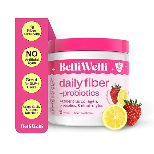 Belli Welli Fiber Supplement for Women&Men, Premium Daily Fiber Powder from Organic Acacia with Added Collagen, Electrolytes&Probiotics, No Bloat, Constipation&Gut Health Support (Strawberry Lemonade) - Strawberry Lemonade