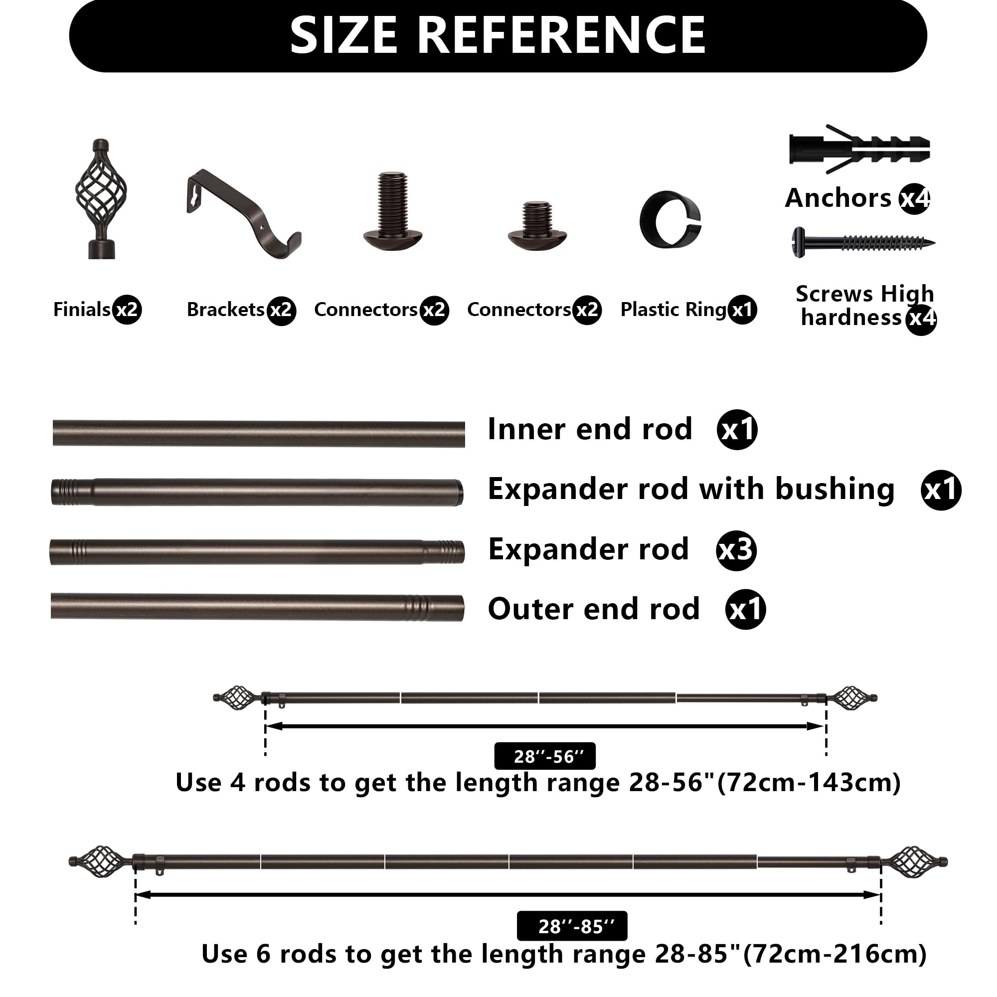 JIUZHEN Gardinenstange Bronze – Verstellbar 71-214 Cm, 2,5 Cm Durchmesser, Für Vorhänge Bis 13,6 Kg