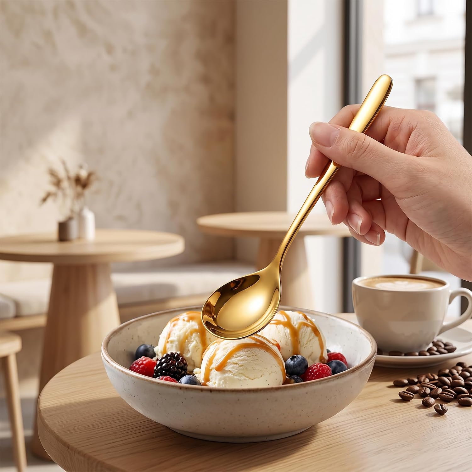 3PCS Gold Soup Spoons, 8.07 Inch 304 Stainless Steel Table Spoons