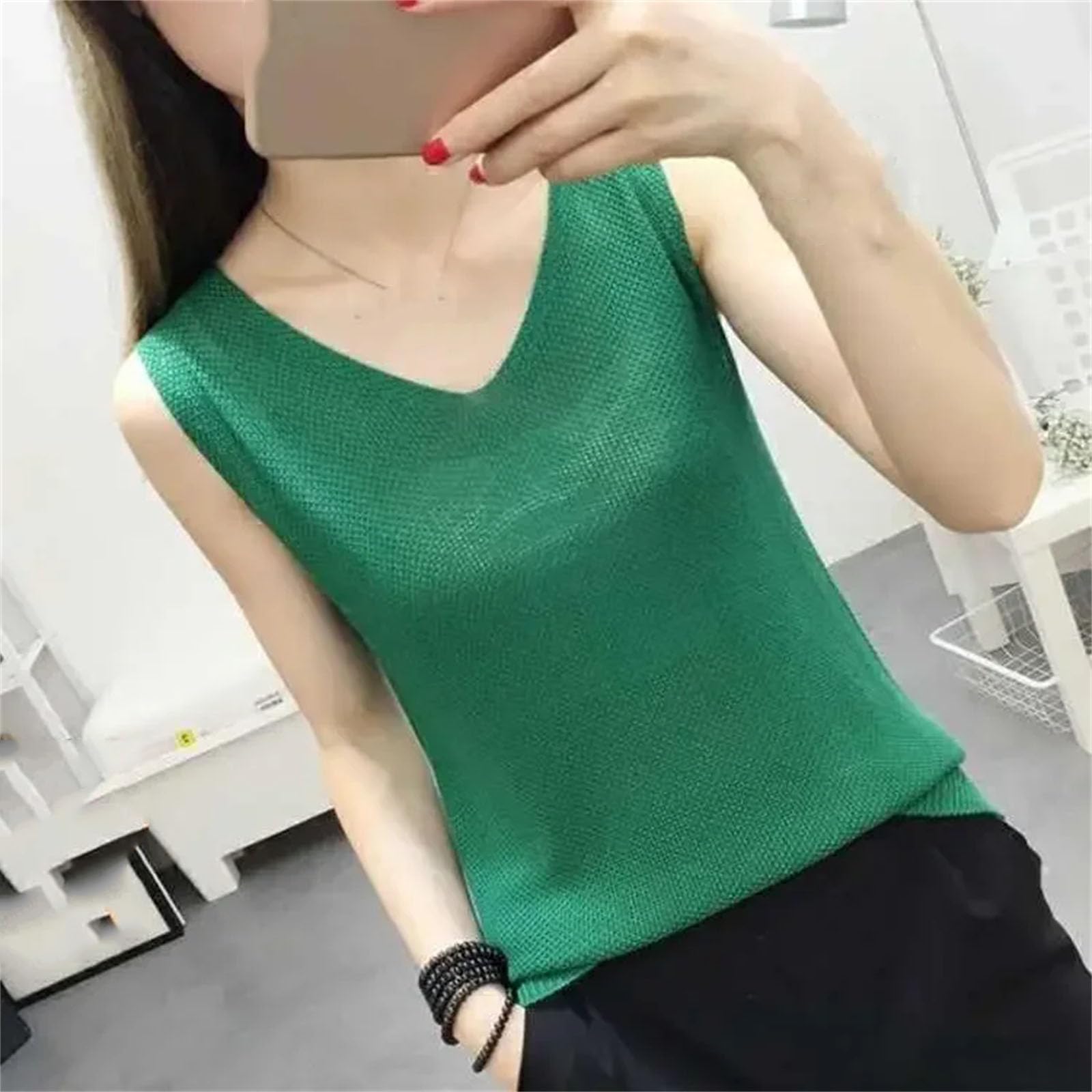playera sin mangas de punto suelta para mujer, playera suelta
