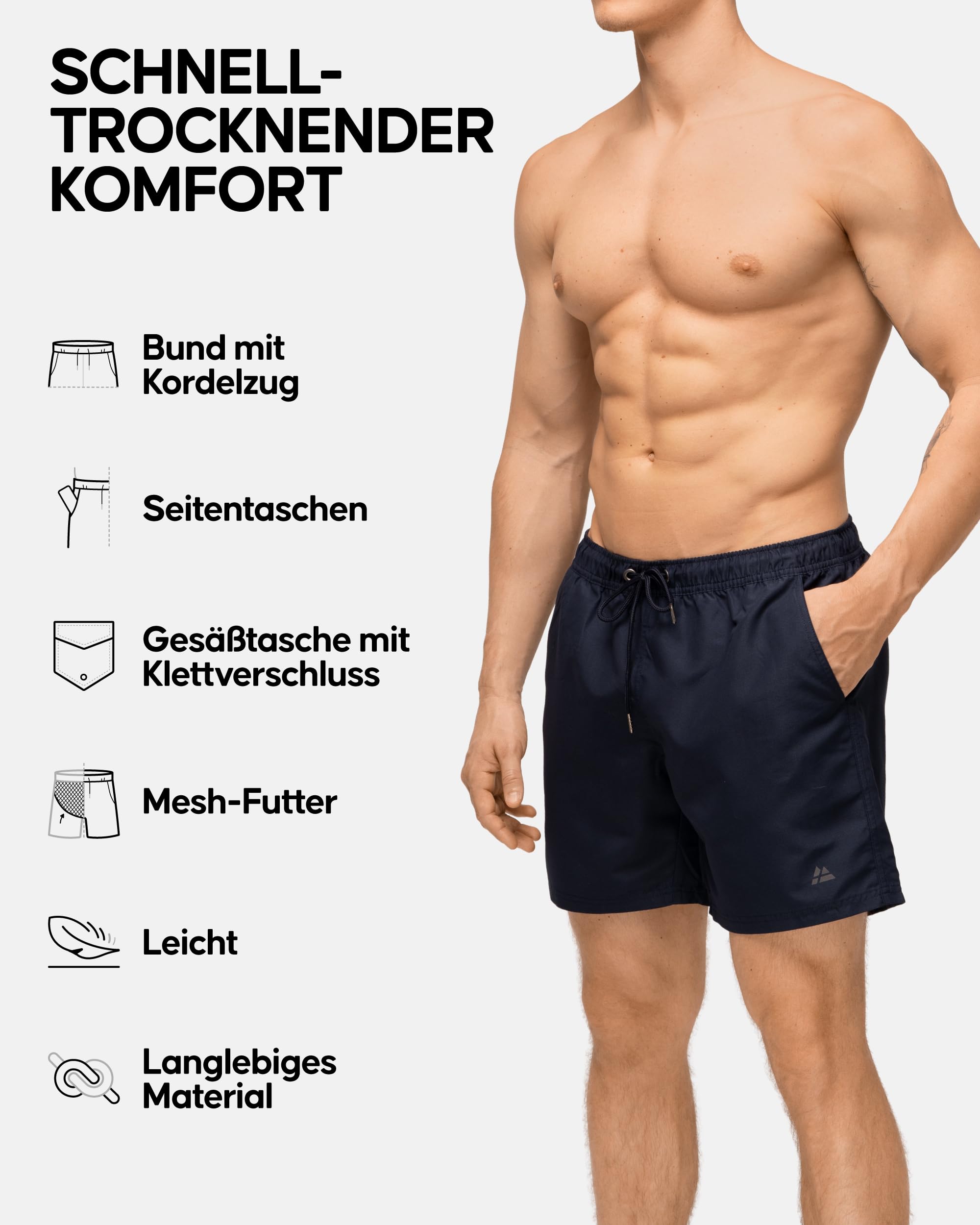 DANISH ENDURANCE Badehose Herren mit Mesh-Futter, Badeshorts mit Tunnelzug & Taschen, Leicht, Schnelltrocknend, 100% recycelte Materialien