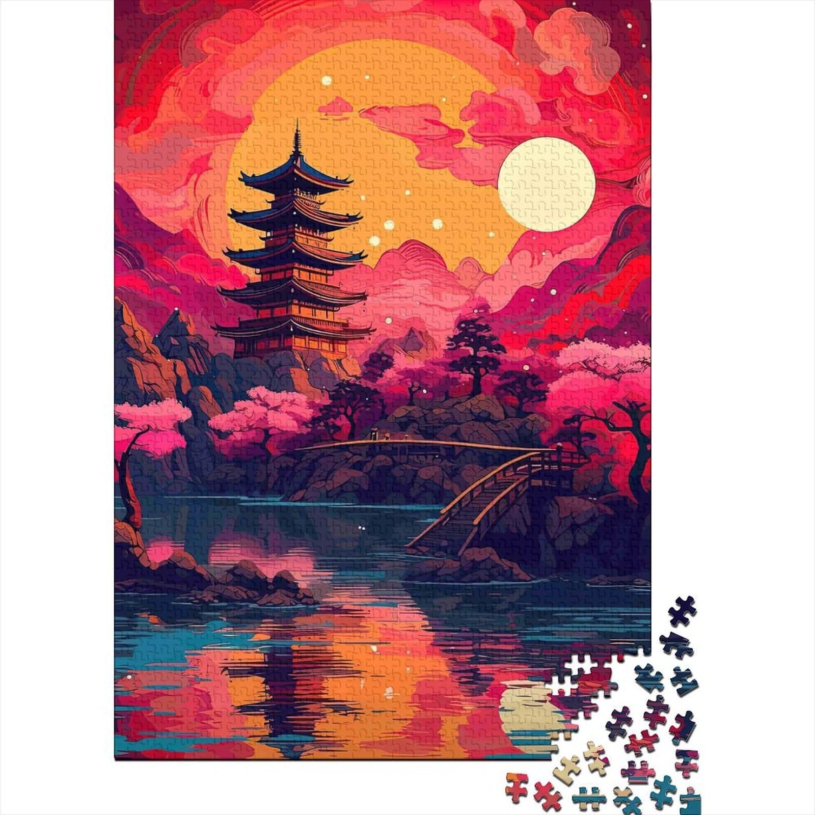 pagoda sunset light 1000pc jigsaw puzzle paper adult brain teaser