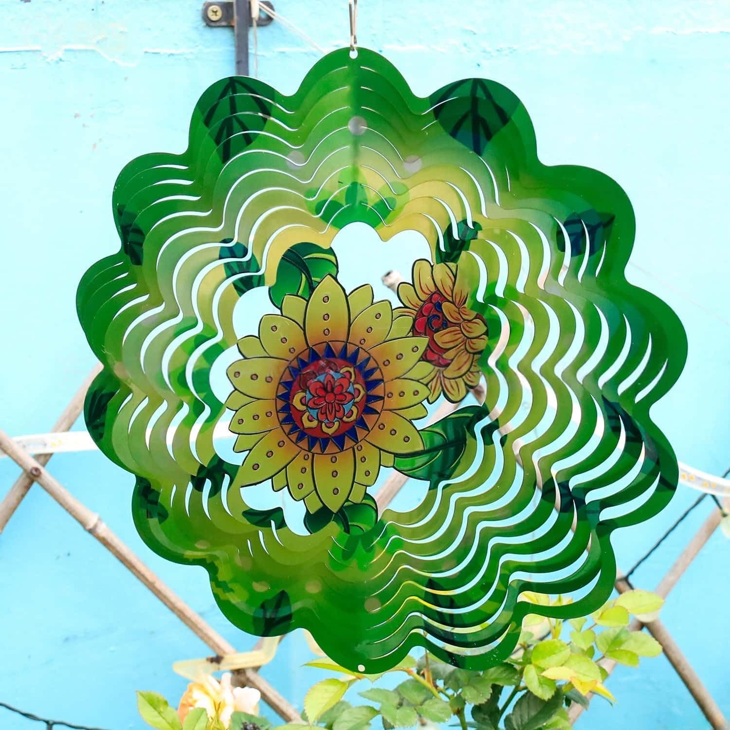 Mandala Wind Spinner 3D Rotating Matcha Sunflower Style - Vibrant Color Dynamic Outdoor Garden Decoration Suitable for Weather Resistant Sunlight Capture in Courtyard Lawn and Courtyard
