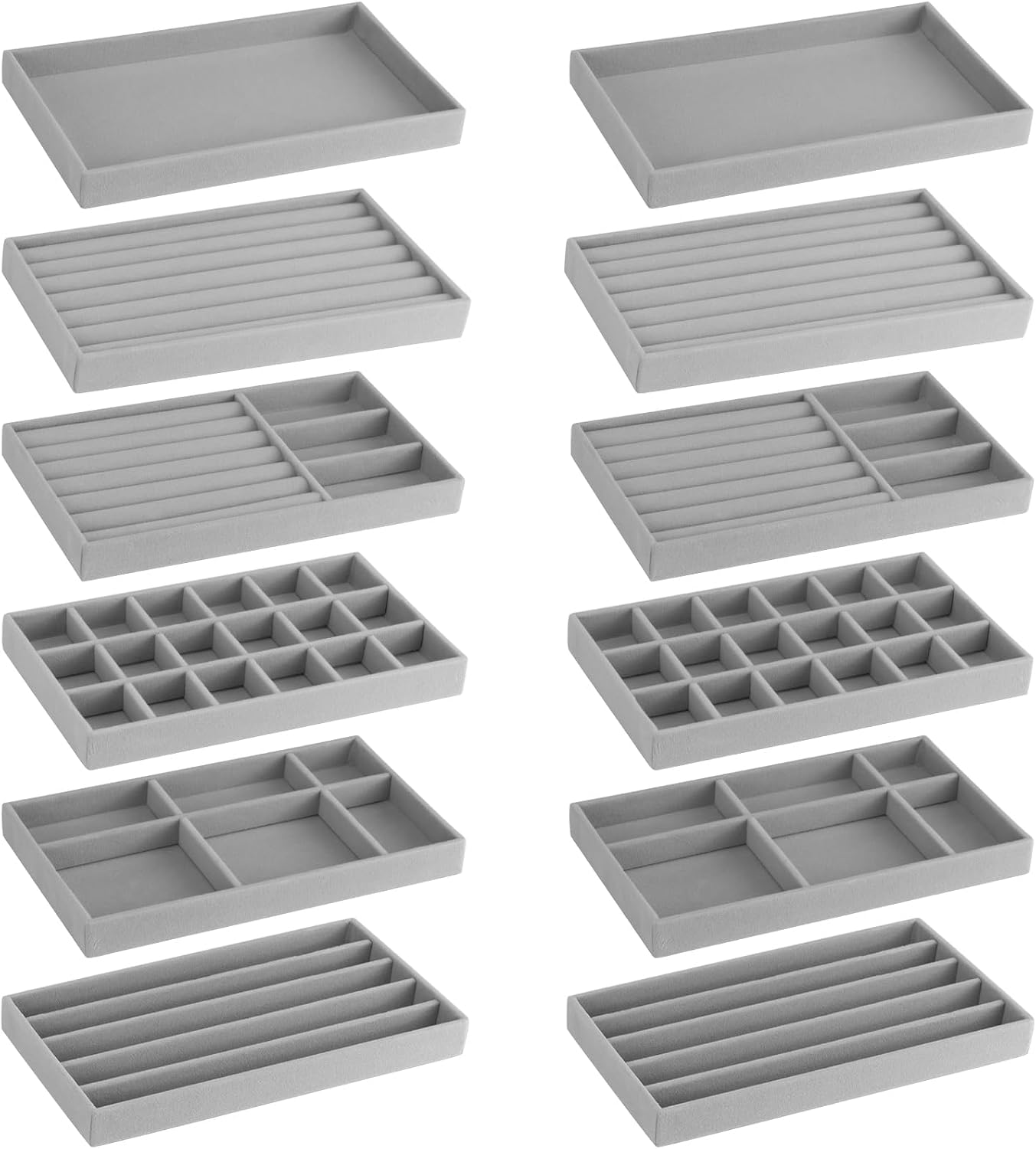 12Pcs Velvet Stackable Jewelry Trays, Jewelry Drawer Organizer