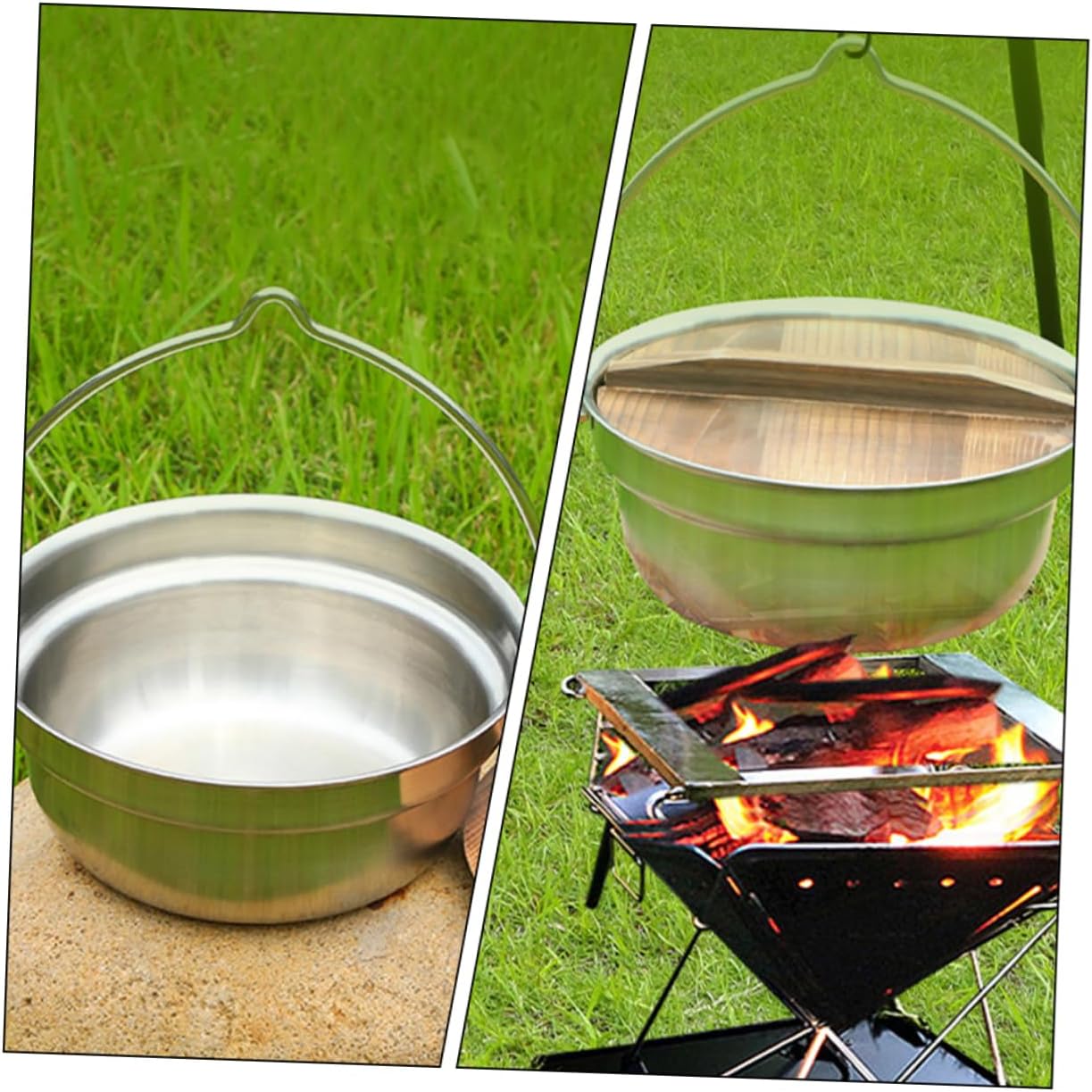 1set Stainless Steel Camping Pot Multi-use Hanging Cookware for Outdoor Cooking Soup Ramen and More and Easy to Clean for Camping and Hiking