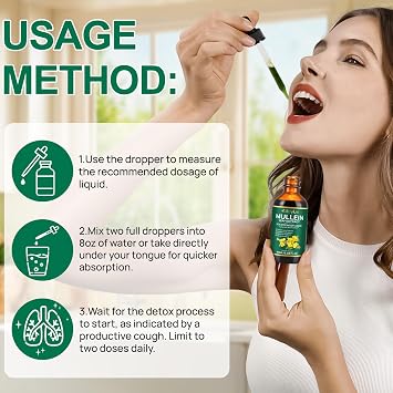 Mullein Leaf Extract for Lung, Mullein Drops, Mullein Leaf Liquid Drops, Mullein Extract with Chlorophyll for Lung Cleanse, Premium Health Supplement Drops for Fast Absorption, Alcohol-Free, 60ml